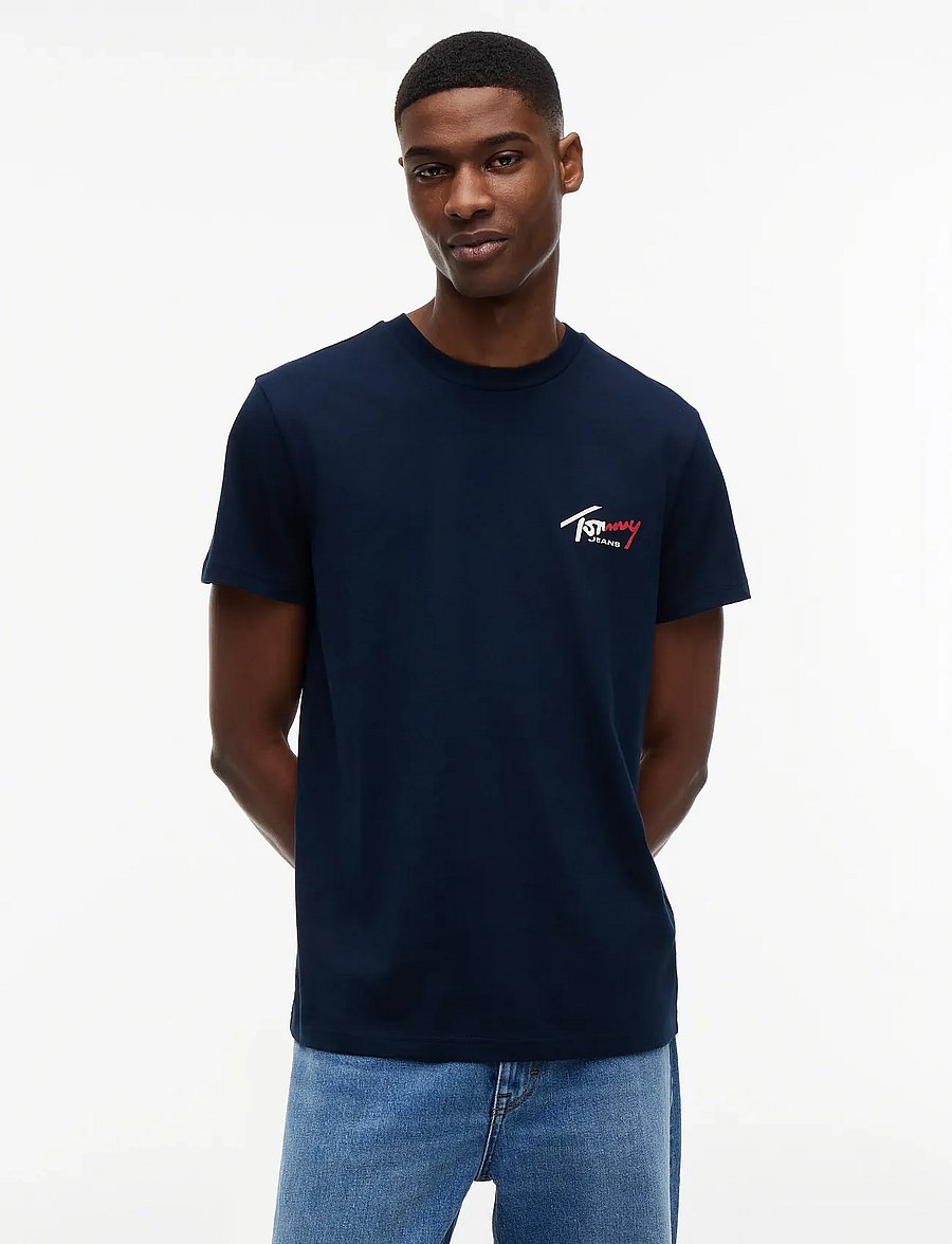 Tommy Jeans - TJM SLIM SIGN CHEST SS TEE EXT - lühikeste varrukatega t-särgid - dark night navy - 0