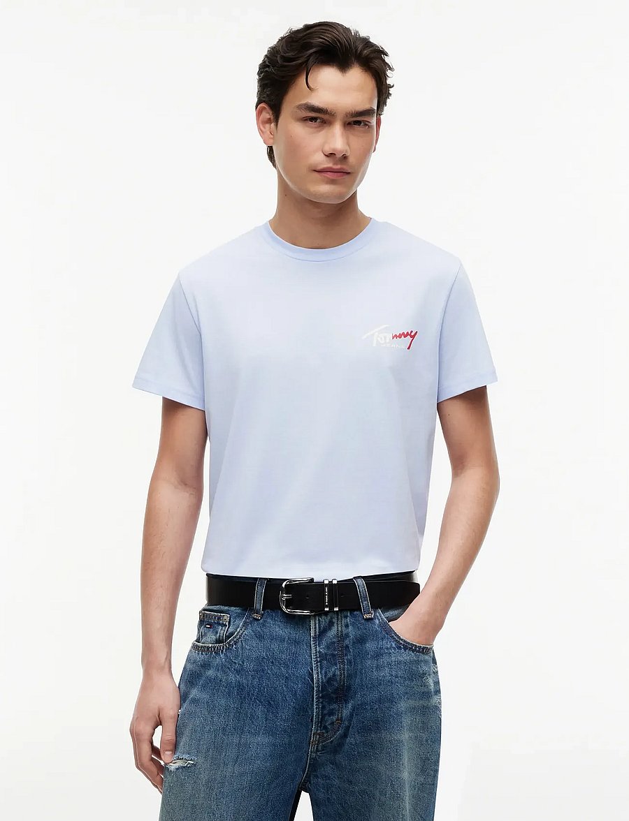 Tommy Jeans - TJM SLIM SIGN CHEST SS TEE EXT - t-krekli ar īsām piedurknēm - moonlight iris - 0