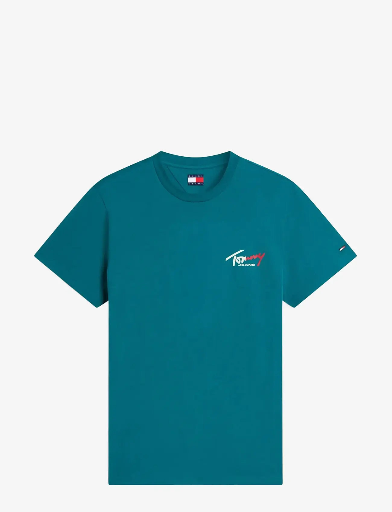 Tommy Jeans - TJM SLIM SIGN CHEST SS TEE EXT - kortærmede t-shirts - polar teal - 1
