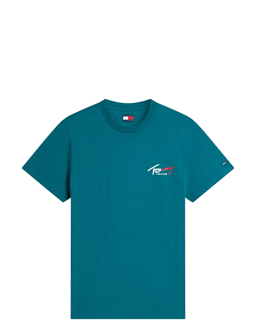 Tommy Jeans - TJM SLIM SIGN CHEST SS TEE EXT - short-sleeved t-shirts - polar teal - 1