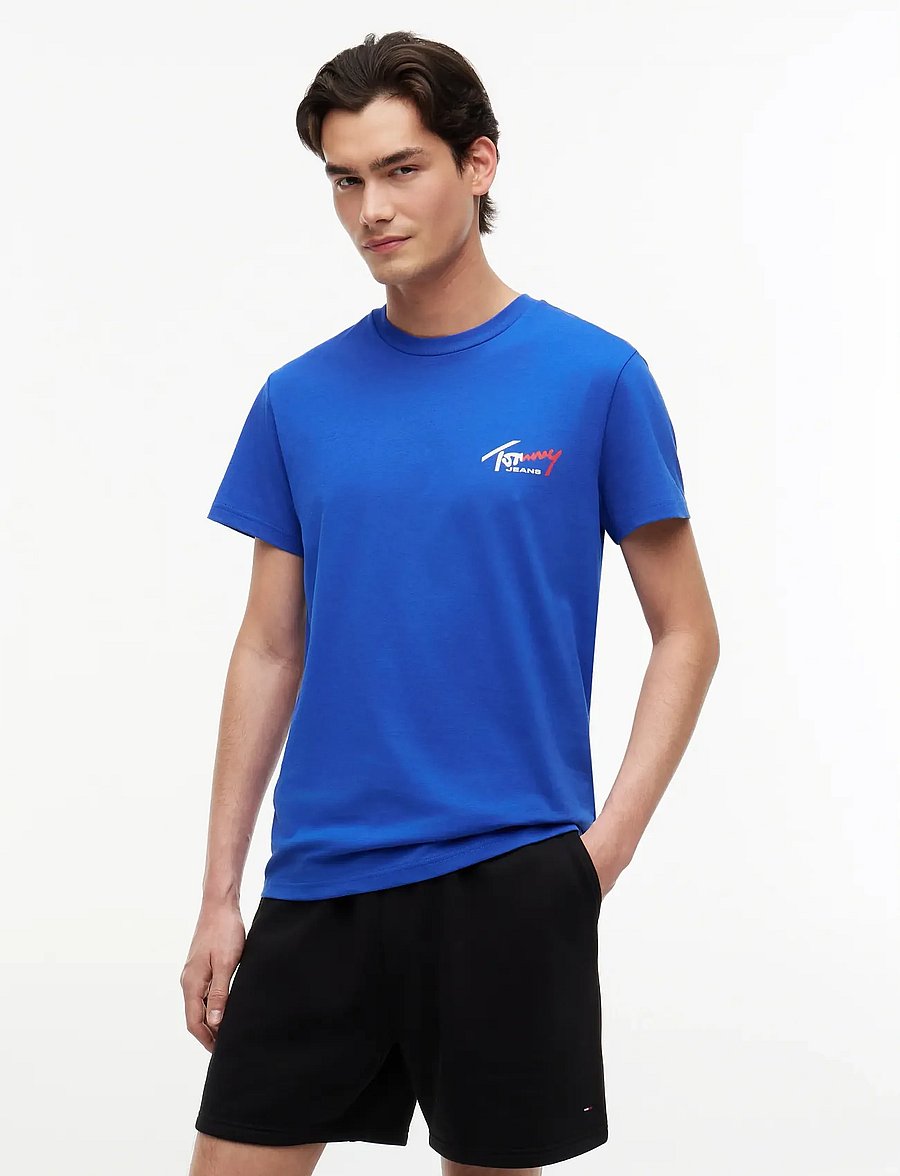 Tommy Jeans - TJM SLIM SIGN CHEST SS TEE EXT - short-sleeved t-shirts - providence blue - 0