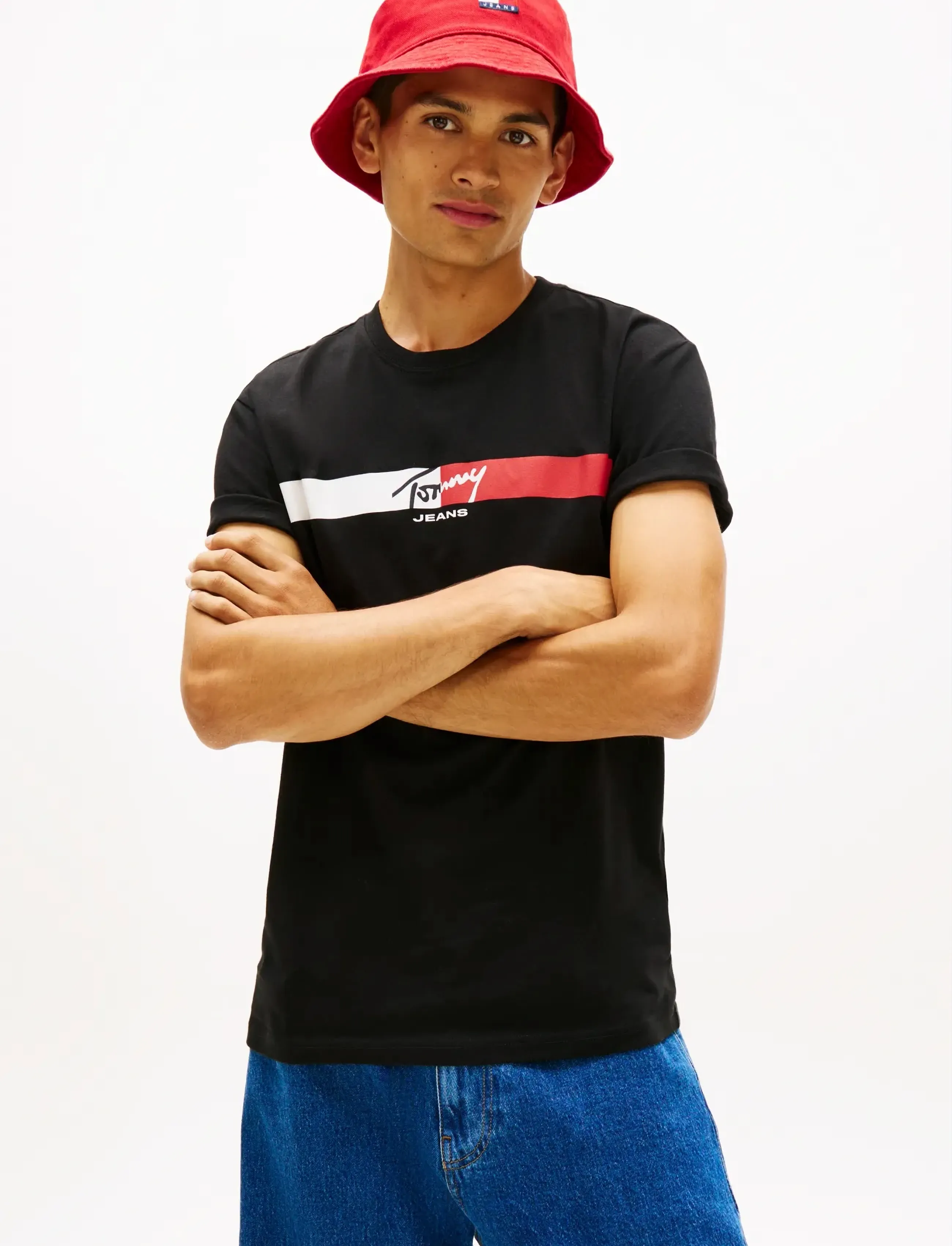 Tommy Jeans TJM REG SIGNATURE STRIPE T EXT - Nyheter - BLACK / black