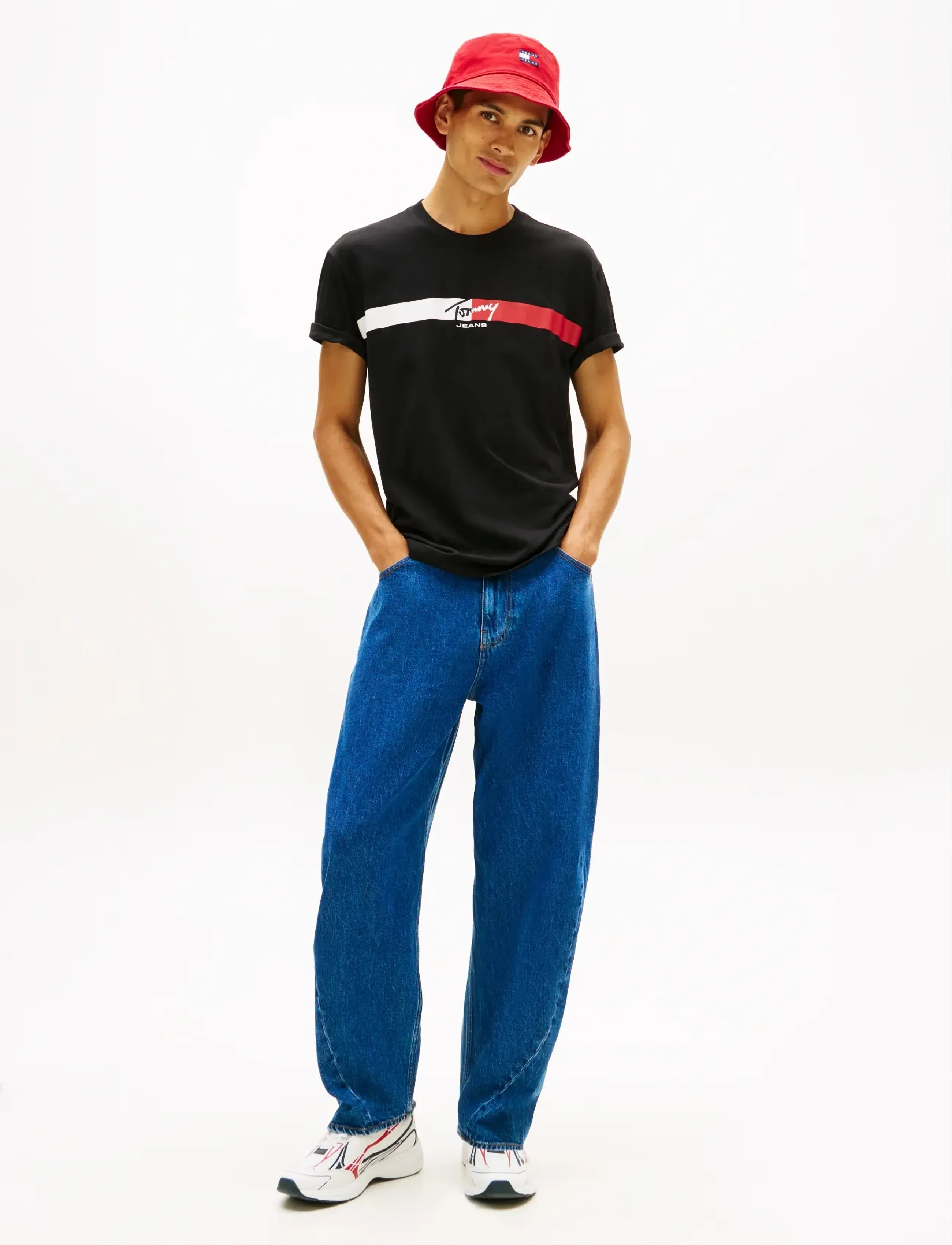 Tommy Jeans - TJM REG SIGNATURE STRIPE T EXT - kortærmede t-shirts - black - 3