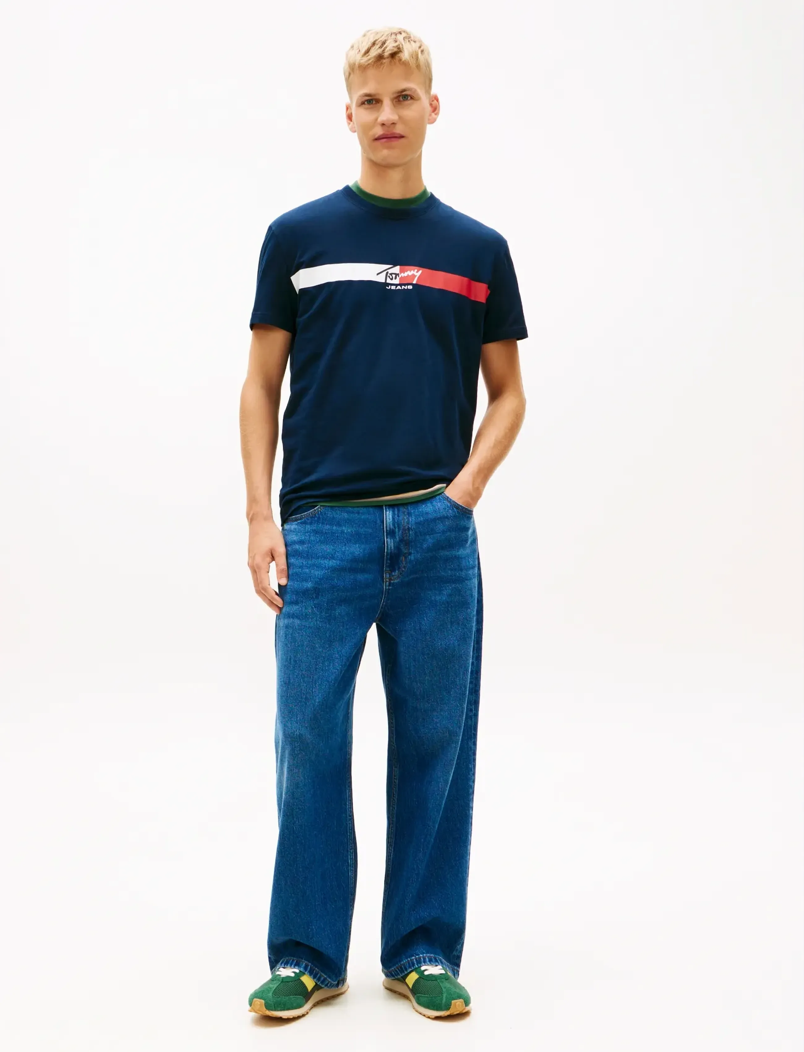 Tommy Jeans - TJM REG SIGNATURE STRIPE T EXT - kortærmede t-shirts - dark night navy - 3