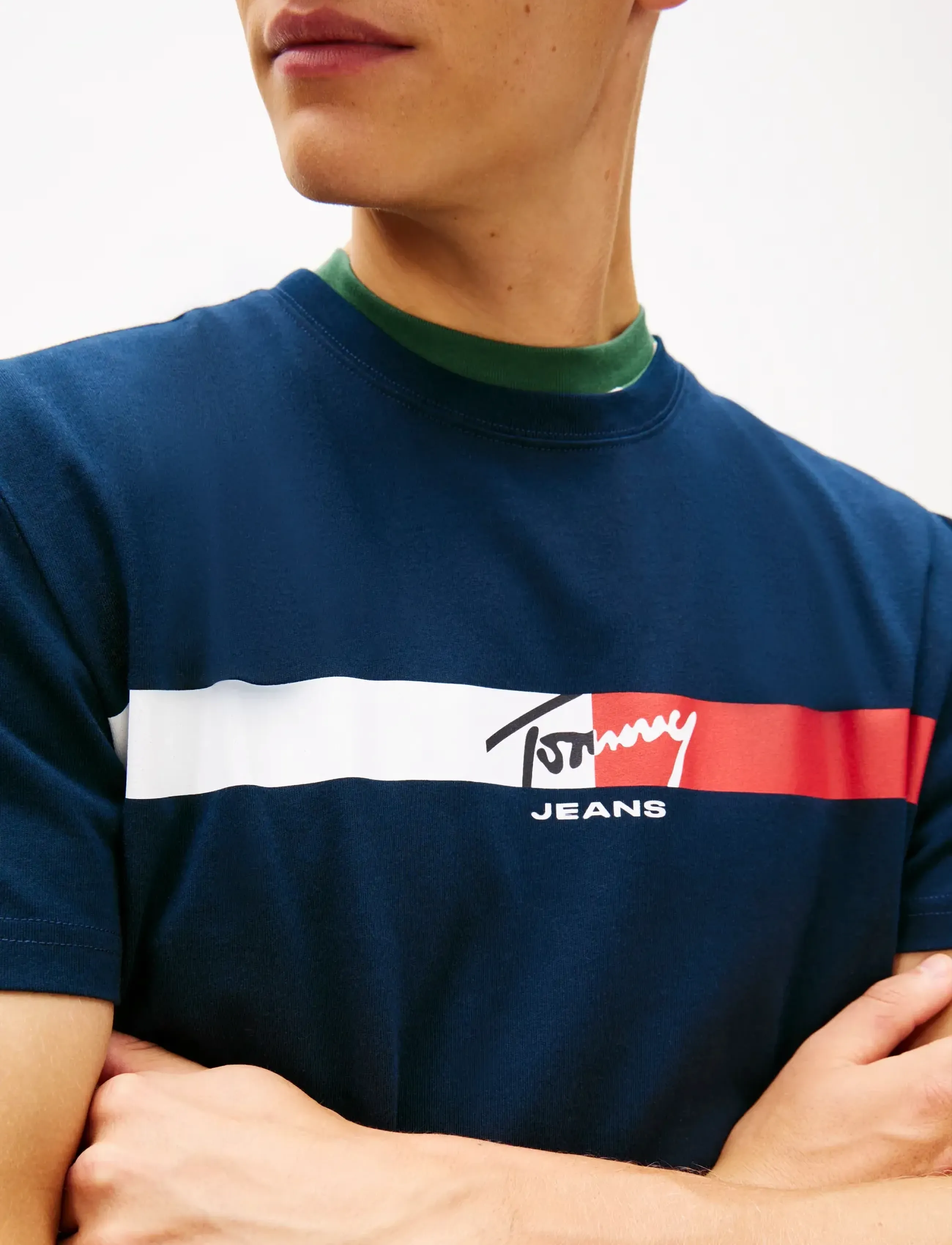 Tommy Jeans - TJM REG SIGNATURE STRIPE T EXT - kortærmede t-shirts - dark night navy - 4