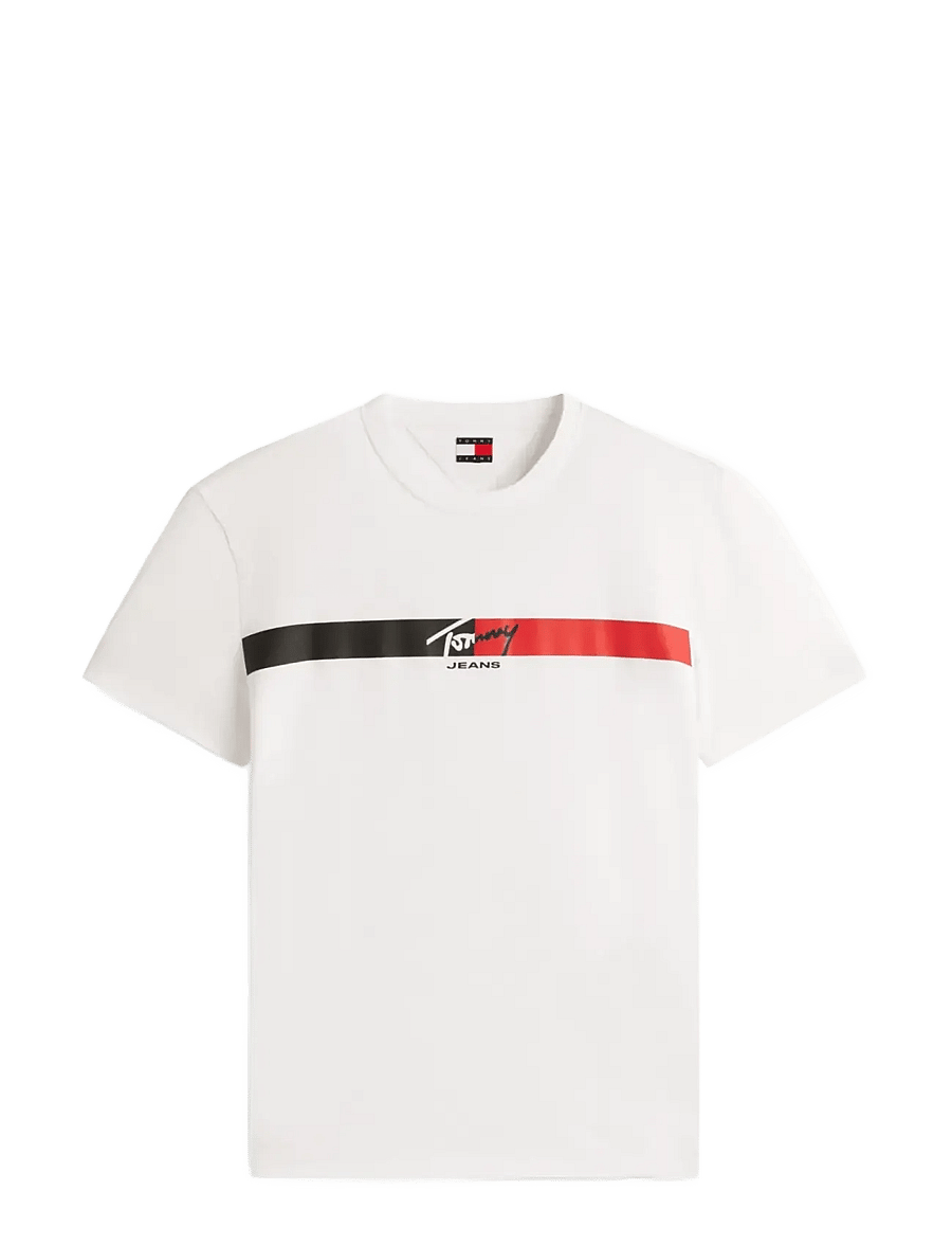 Tommy Jeans - TJM REG SIGNATURE STRIPE T EXT - kortärmade t-shirts - ecru - 1