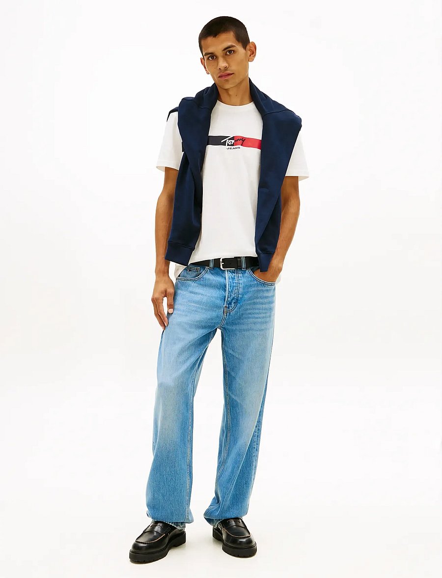 Tommy Jeans - TJM REG SIGNATURE STRIPE T EXT - kortärmade t-shirts - ecru - 3
