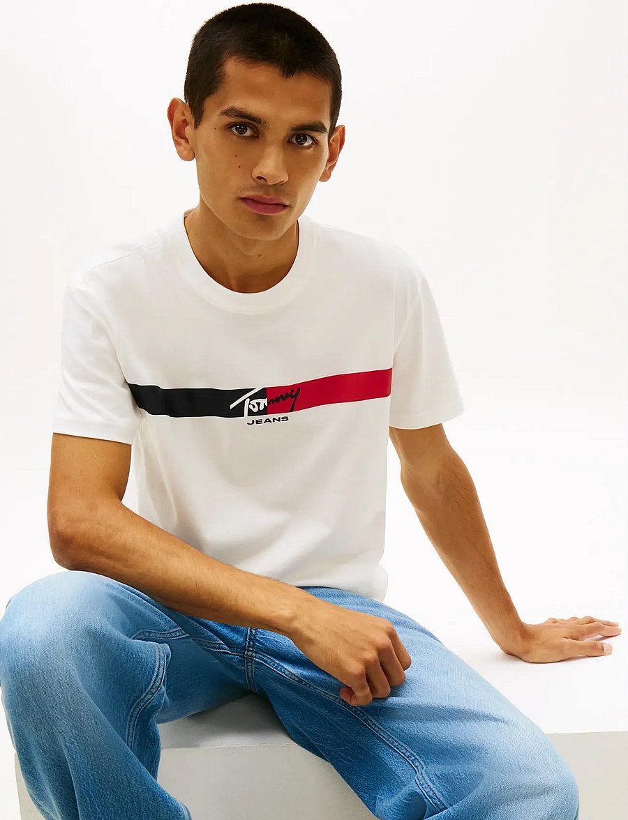 Tommy Jeans - TJM REG SIGNATURE STRIPE T EXT - kortärmade t-shirts - ecru - 4