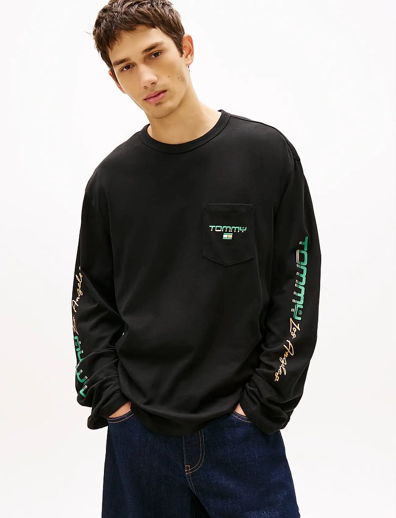 Tommy Jeans - TJM RLX LA LS TEE - långärmade t-shirts - black - 0