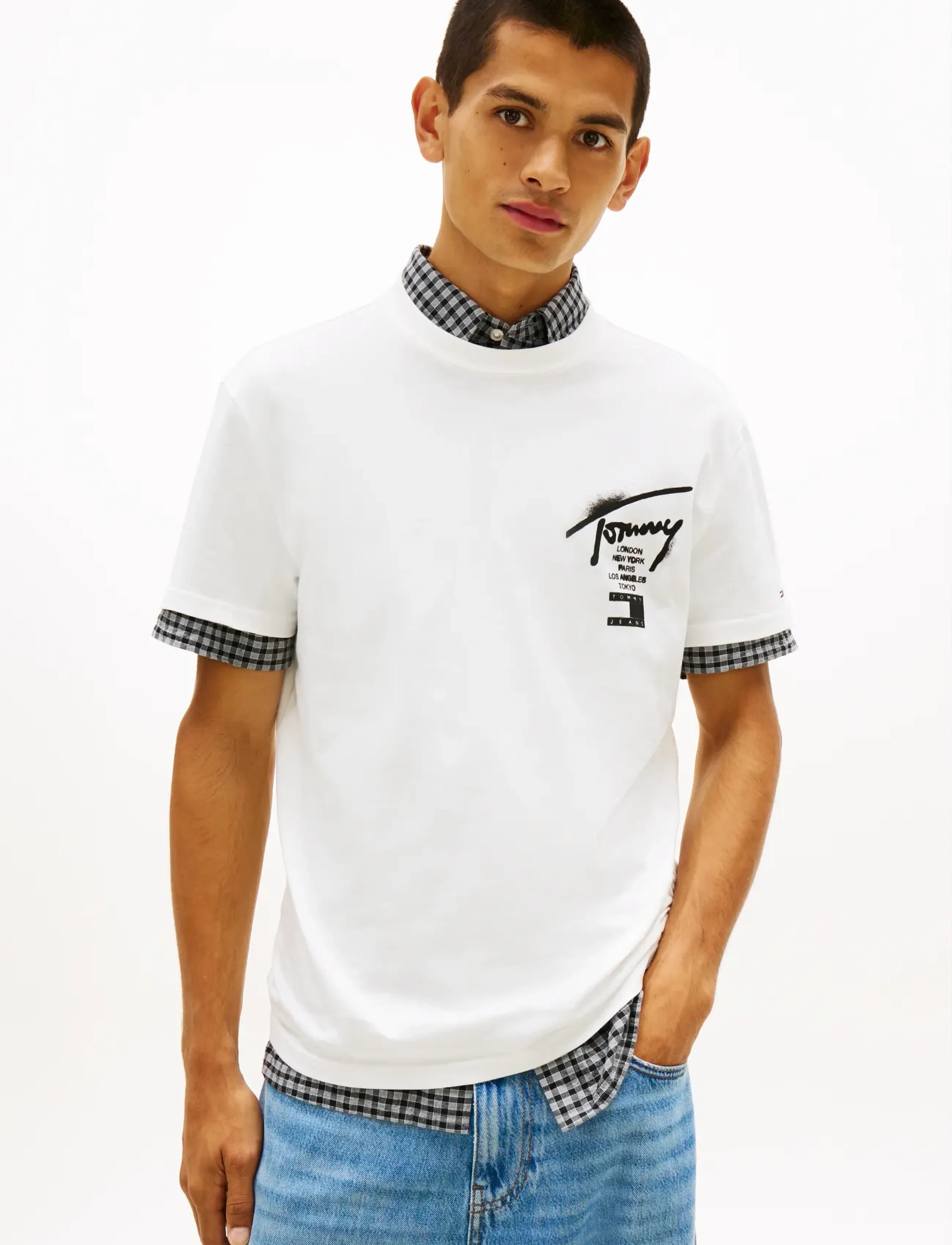 Tommy Jeans TJM REG CITY SIGN SS TEE EXT - Kleidung - ECRU / white