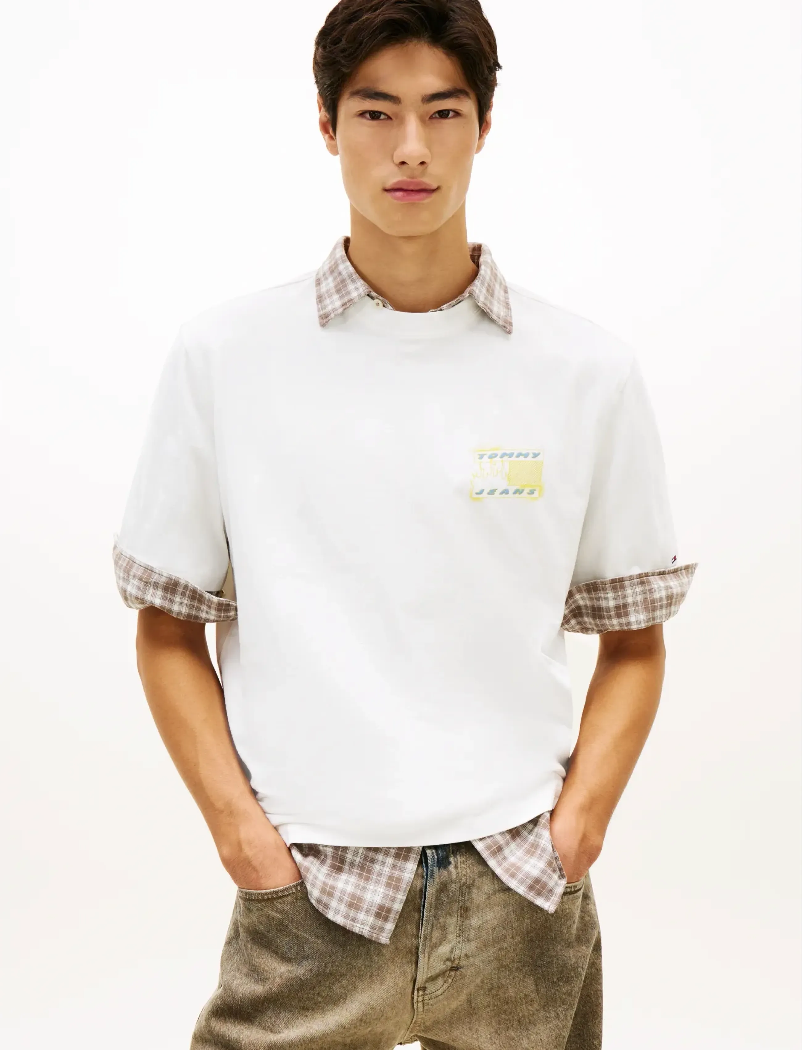 Tommy Jeans TJM 90S BUBBLE FLAG SS TEE - Tommy Hilfiger - ECRU / cream