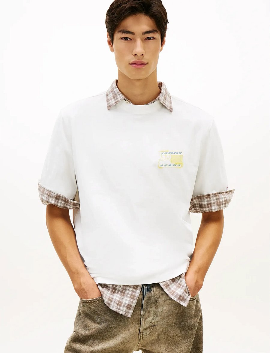 Tommy Jeans - TJM 90S BUBBLE FLAG SS TEE - kurzärmelige t-shirts - ecru - 0