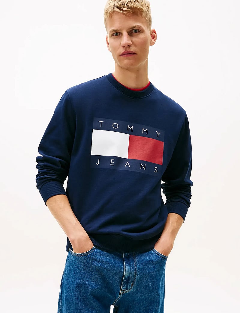 Tommy Jeans - TJM REG BIG FLAG CNECK EXT - sweatshirts - dark night navy - 0