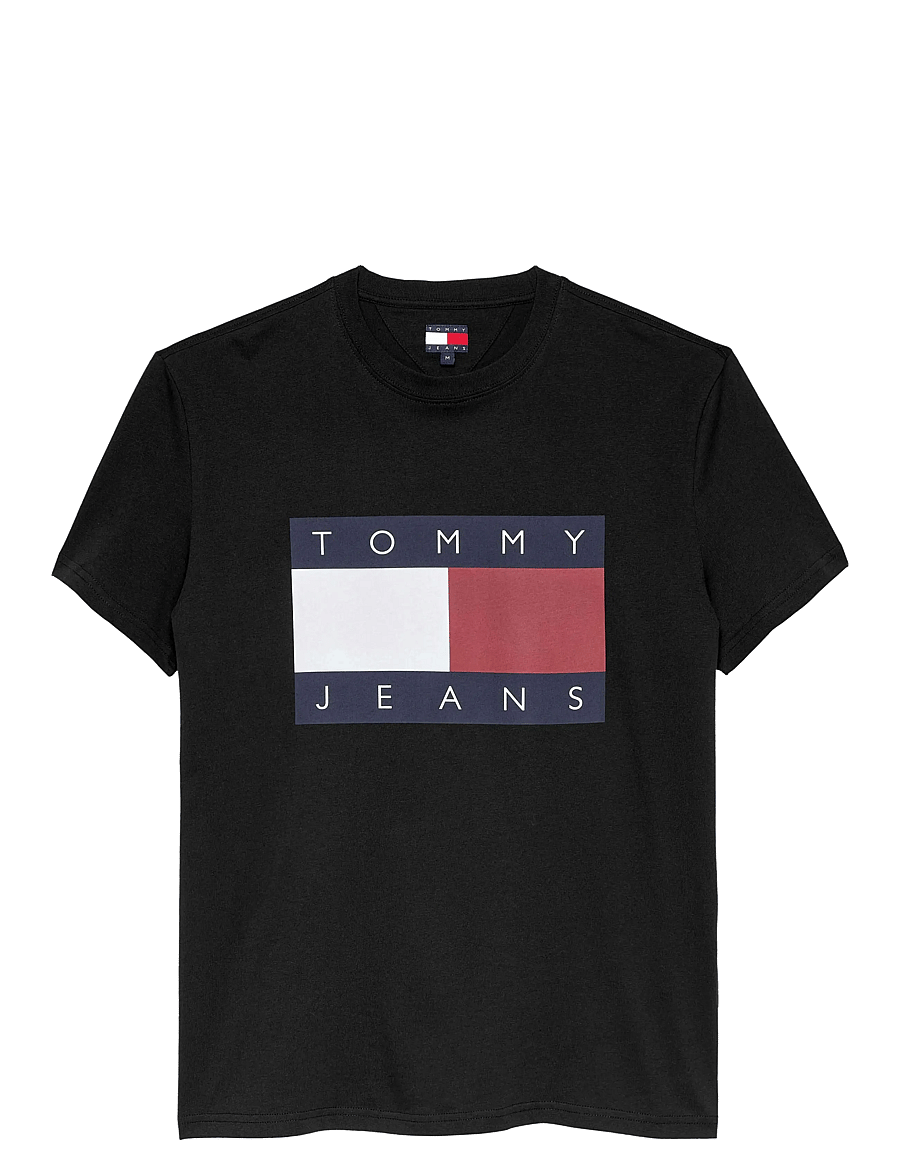 Tommy Jeans - TJM REG BIG FLAG SS TEE EXT - kurzärmelige t-shirts - black - 1
