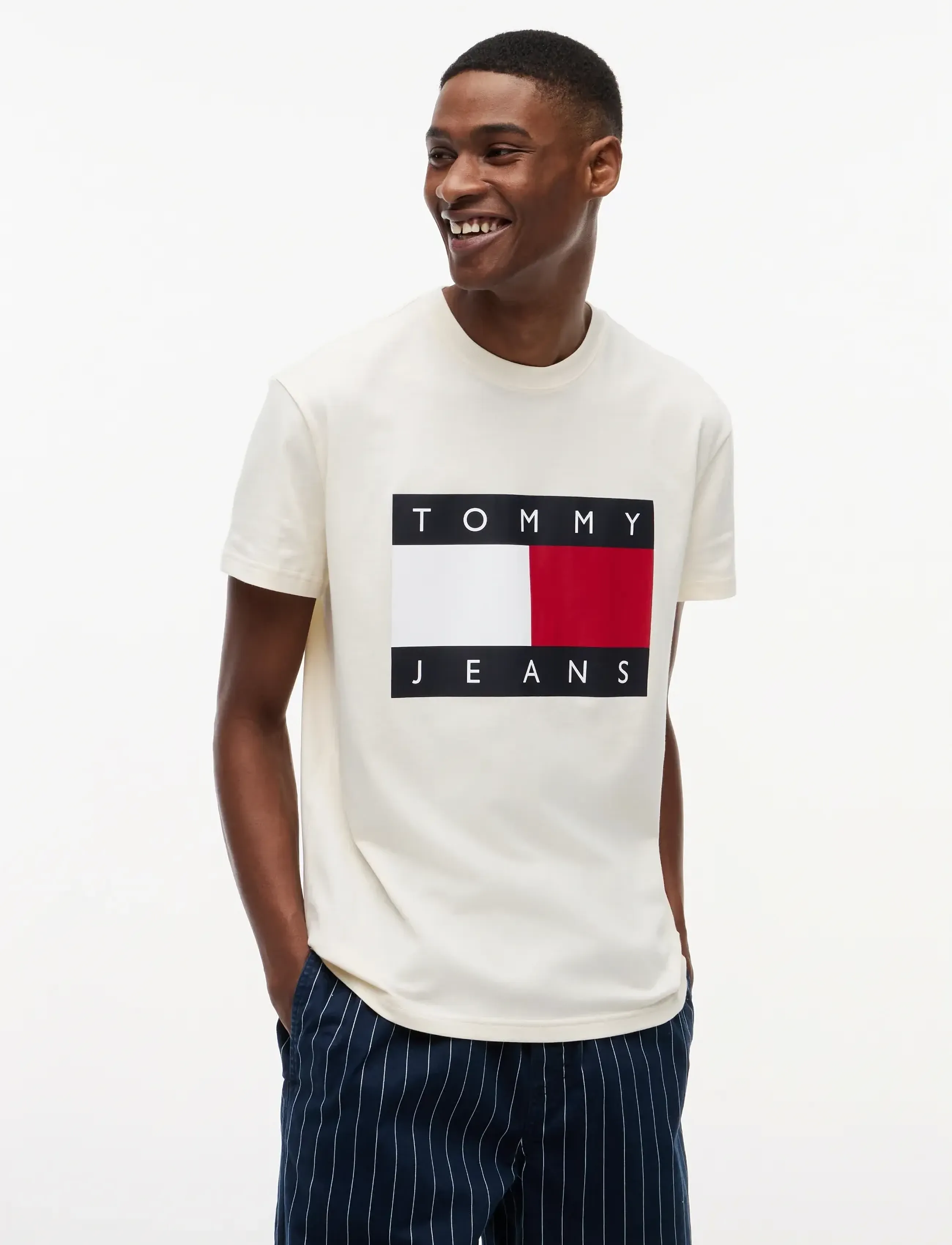 Tommy Jeans Tjm Reg Big Flag Ss Tee Ext, 3XL, Cream, T-Shirts > Kortærmede, Herre