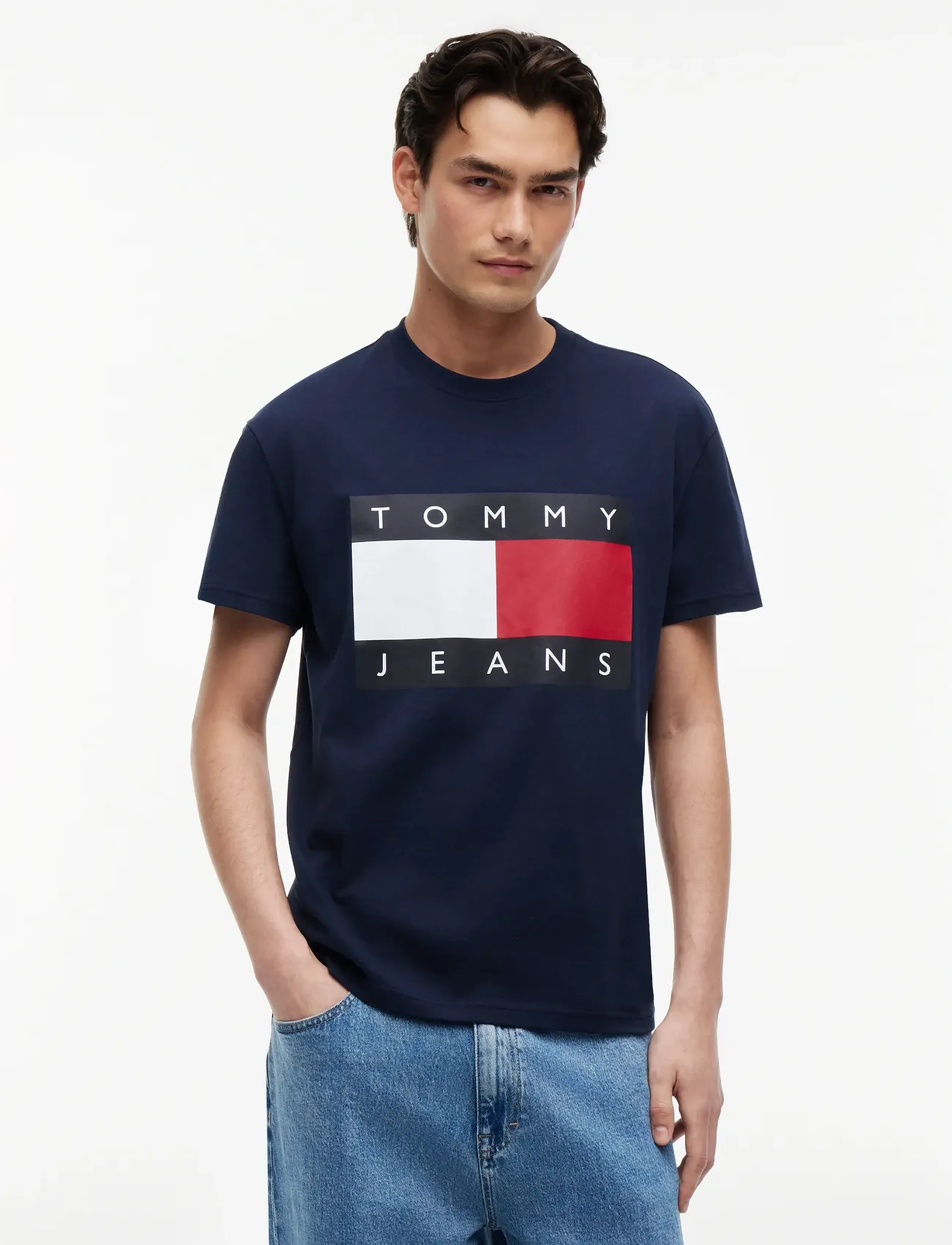 Tommy Jeans TJM REG BIG FLAG SS TEE EXT - Kläder - DARK NIGHT NAVY / navy