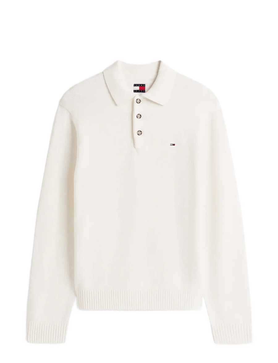 Tommy Jeans - TJM SLIM ESSENTIAL POLO SWTR EXT - langärmelige gestrickte polohemden - ancient white - 1