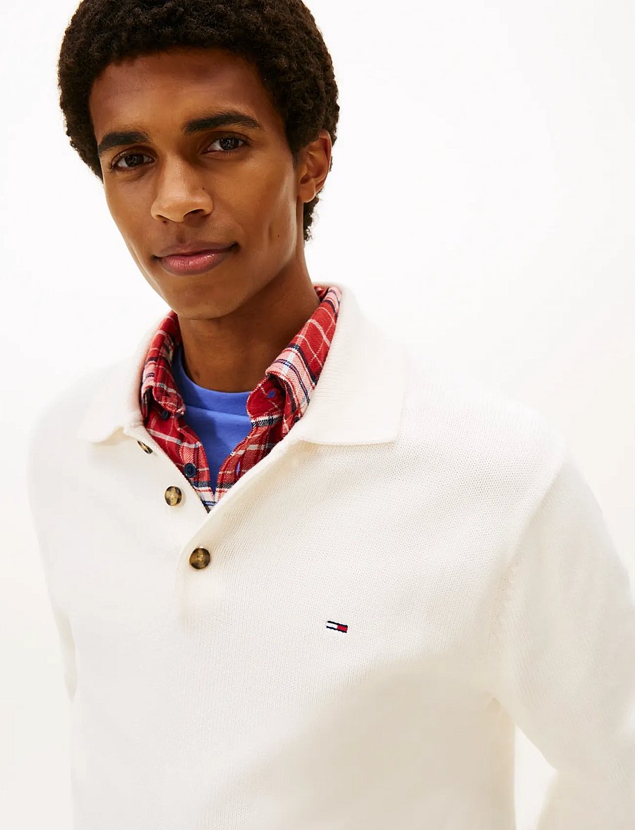 Tommy Jeans - TJM SLIM ESSENTIAL POLO SWTR EXT - langärmelige gestrickte polohemden - ancient white - 4