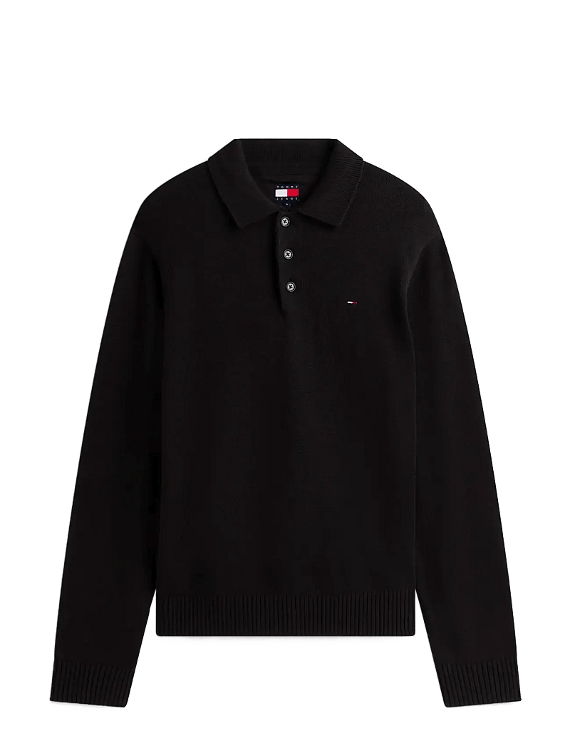 Tommy Jeans - TJM SLIM ESSENTIAL POLO SWTR EXT - gestrickte polohemden - black - 1