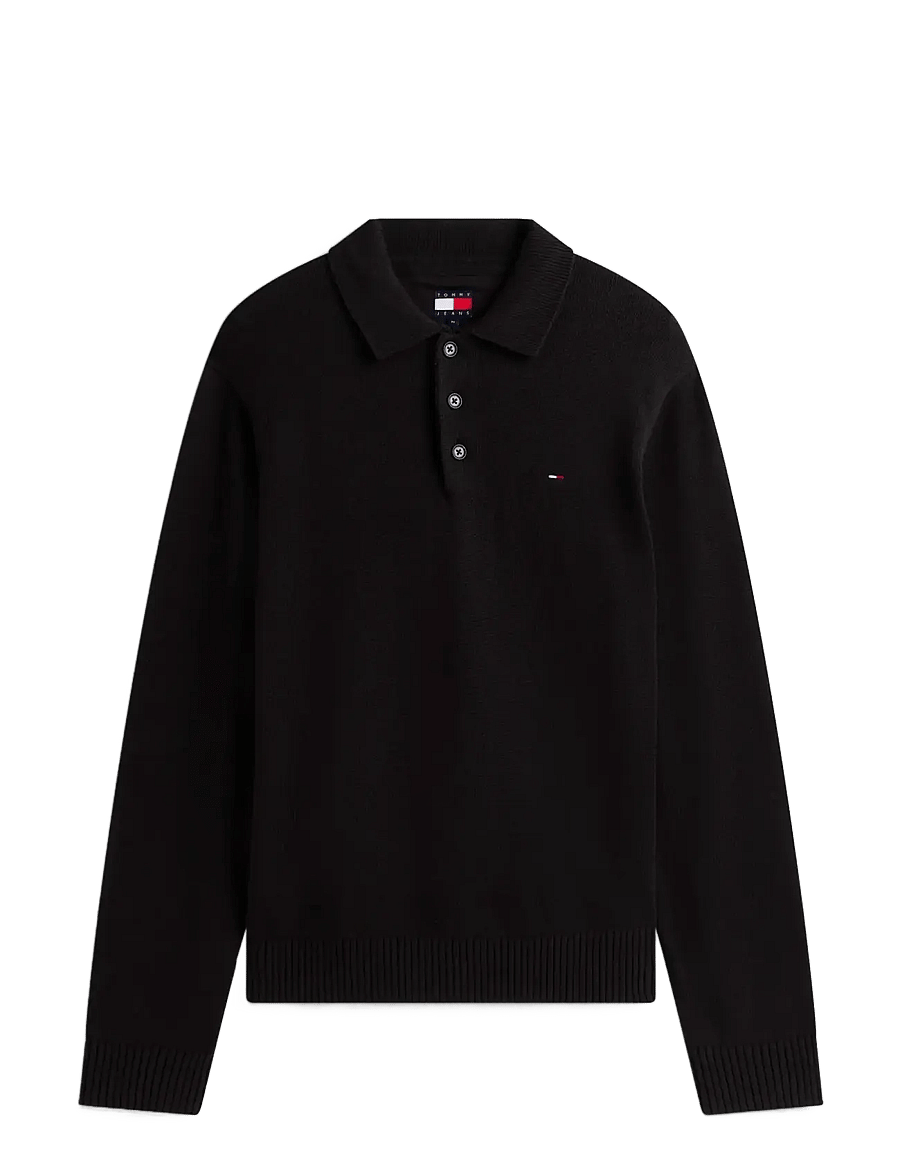 Tommy Jeans - TJM SLIM ESSENTIAL POLO SWTR EXT - langärmelige gestrickte polohemden - black - 1