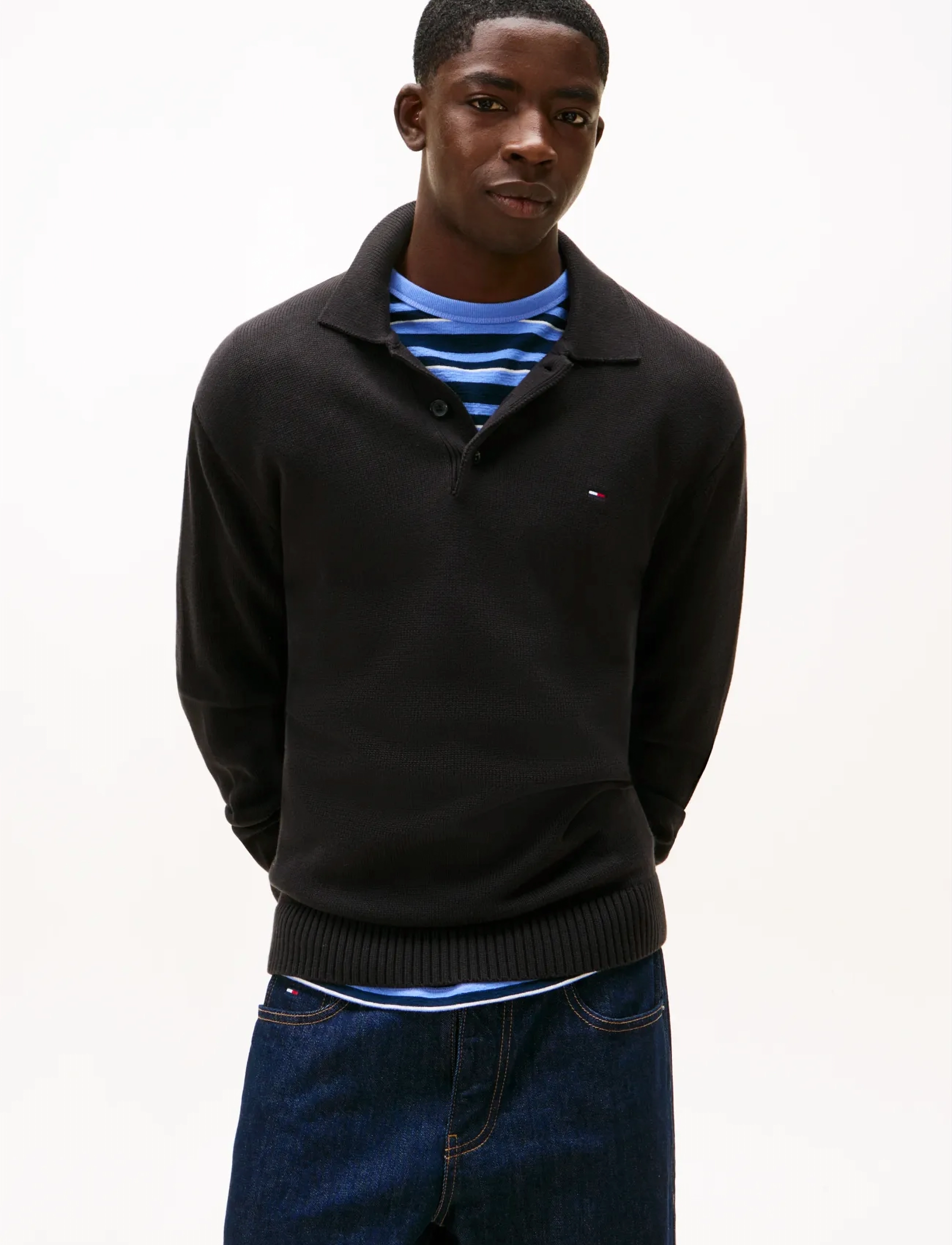 Tommy Jeans TJM SLIM ESSENTIAL POLO SWTR EXT - Säsongens färger - BLACK / black