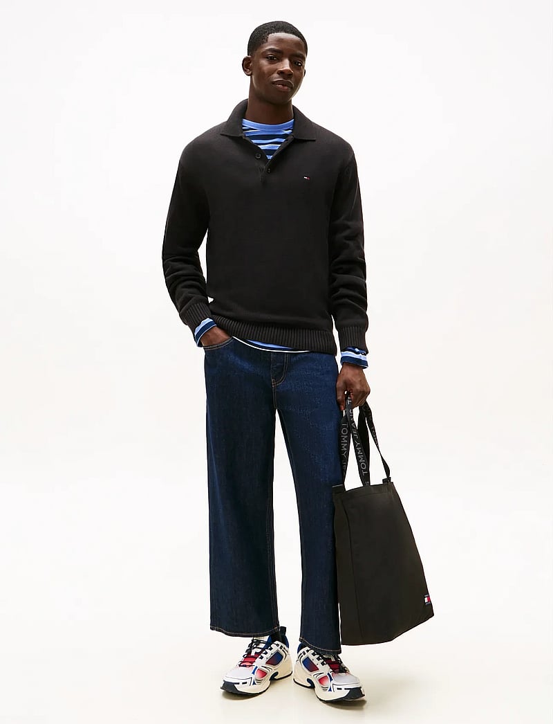 Tommy Jeans - TJM SLIM ESSENTIAL POLO SWTR EXT - gestrickte polohemden - black - 2