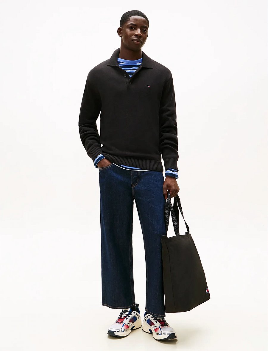 Tommy Jeans - TJM SLIM ESSENTIAL POLO SWTR EXT - langärmelige gestrickte polohemden - black - 2