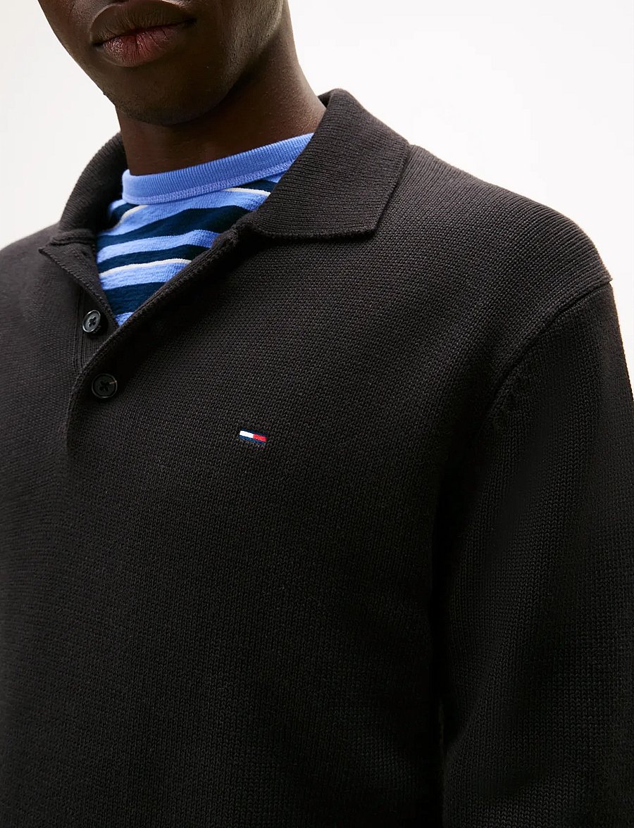Tommy Jeans - TJM SLIM ESSENTIAL POLO SWTR EXT - langärmelige gestrickte polohemden - black - 4