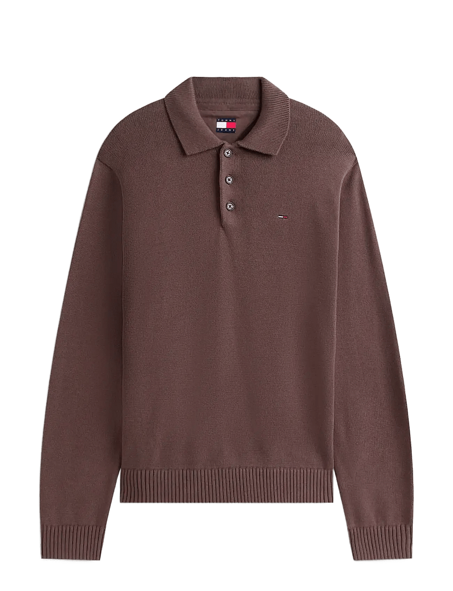 Tommy Jeans - TJM SLIM ESSENTIAL POLO SWTR EXT - langärmelige gestrickte polohemden - black walnut - 1