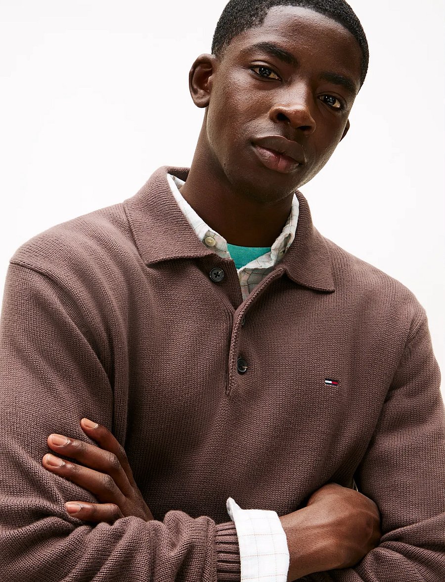 Tommy Jeans - TJM SLIM ESSENTIAL POLO SWTR EXT - langärmelige gestrickte polohemden - black walnut - 4
