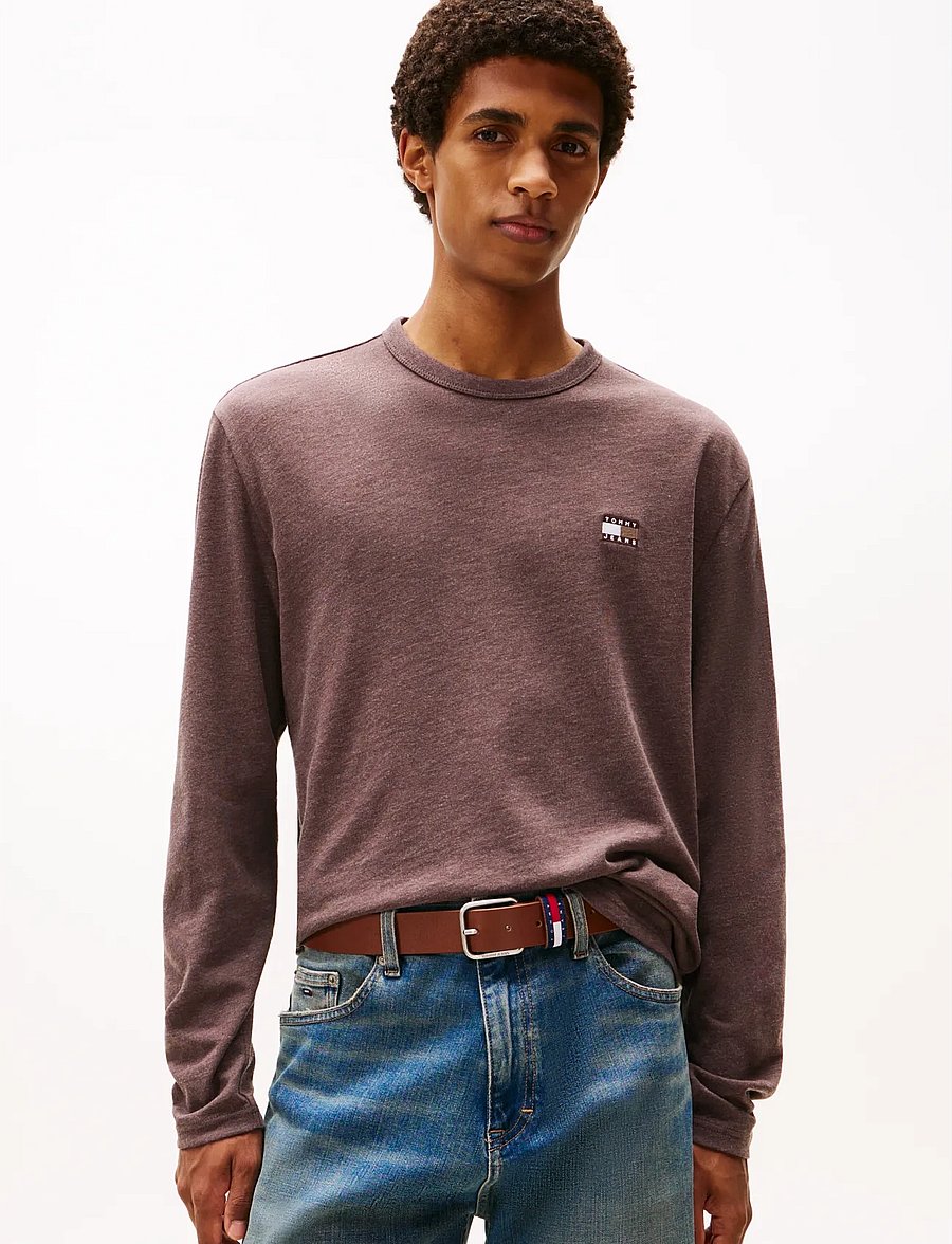 Tommy Jeans - TJM REG BADGE TEE LS EXT - pikkade varrukatega t-särgid - black walnut htr - 0