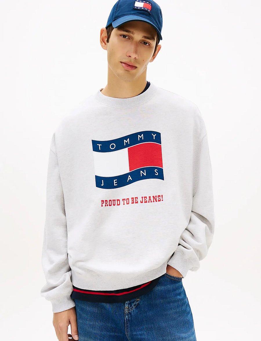 Tommy Jeans - TJM 90S WAVY FLAG CREW EXT - shop efter stil - ice grey heather - 0