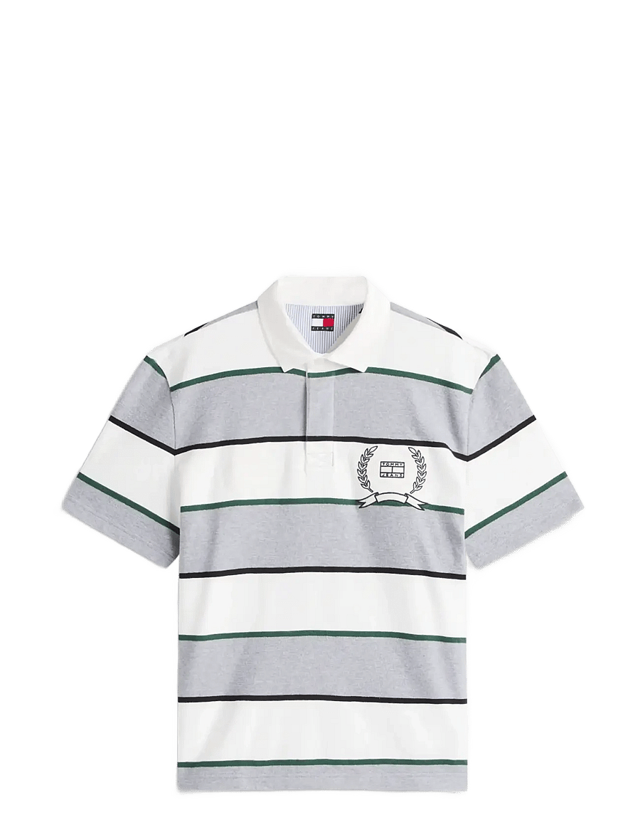 Tommy Jeans - TJM RLX SS STRIPE SS RUGBY EXT - kortærmede poloer - grey htr stripe - 1