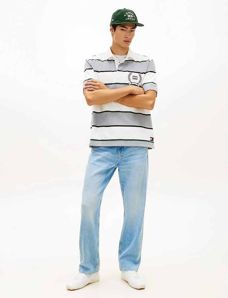 Tommy Jeans - TJM RLX SS STRIPE SS RUGBY EXT - lühikeste varrukatega polod - grey htr stripe - 3