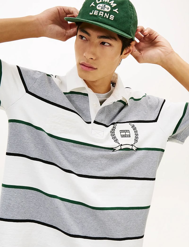 Tommy Jeans - TJM RLX SS STRIPE SS RUGBY EXT - lühikeste varrukatega polod - grey htr stripe - 4