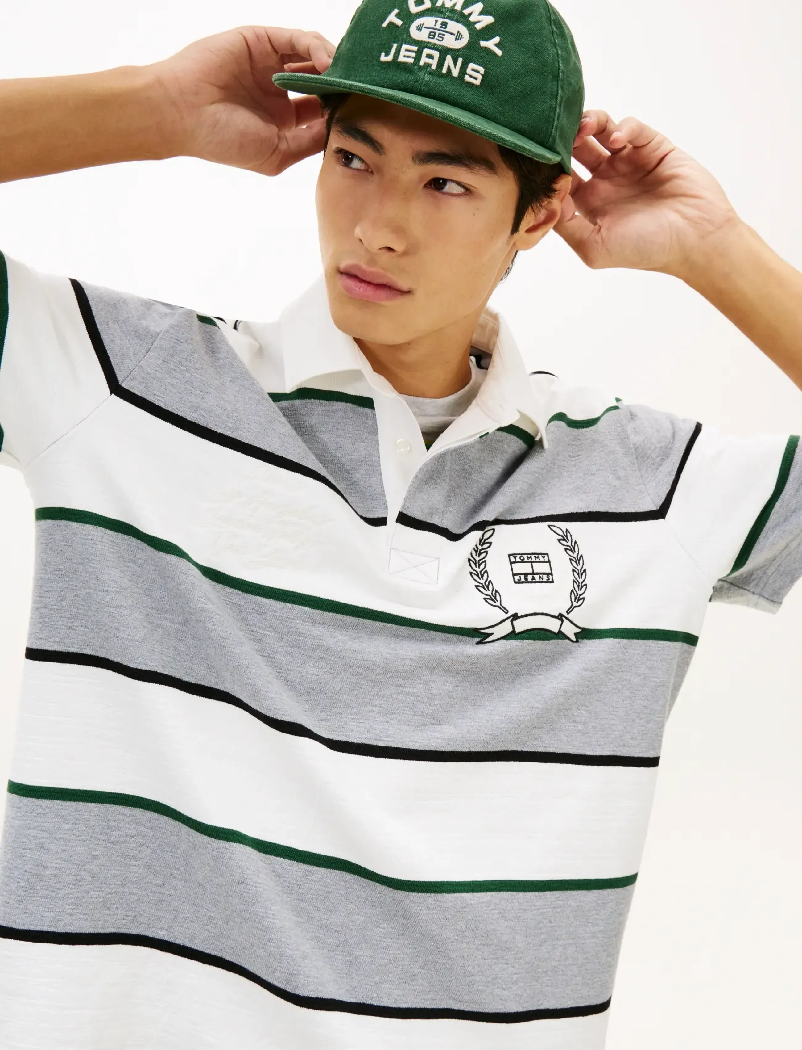 Tommy Jeans - TJM RLX SS STRIPE  SS RUGBY EXT - kortærmede poloer - grey htr stripe - 4