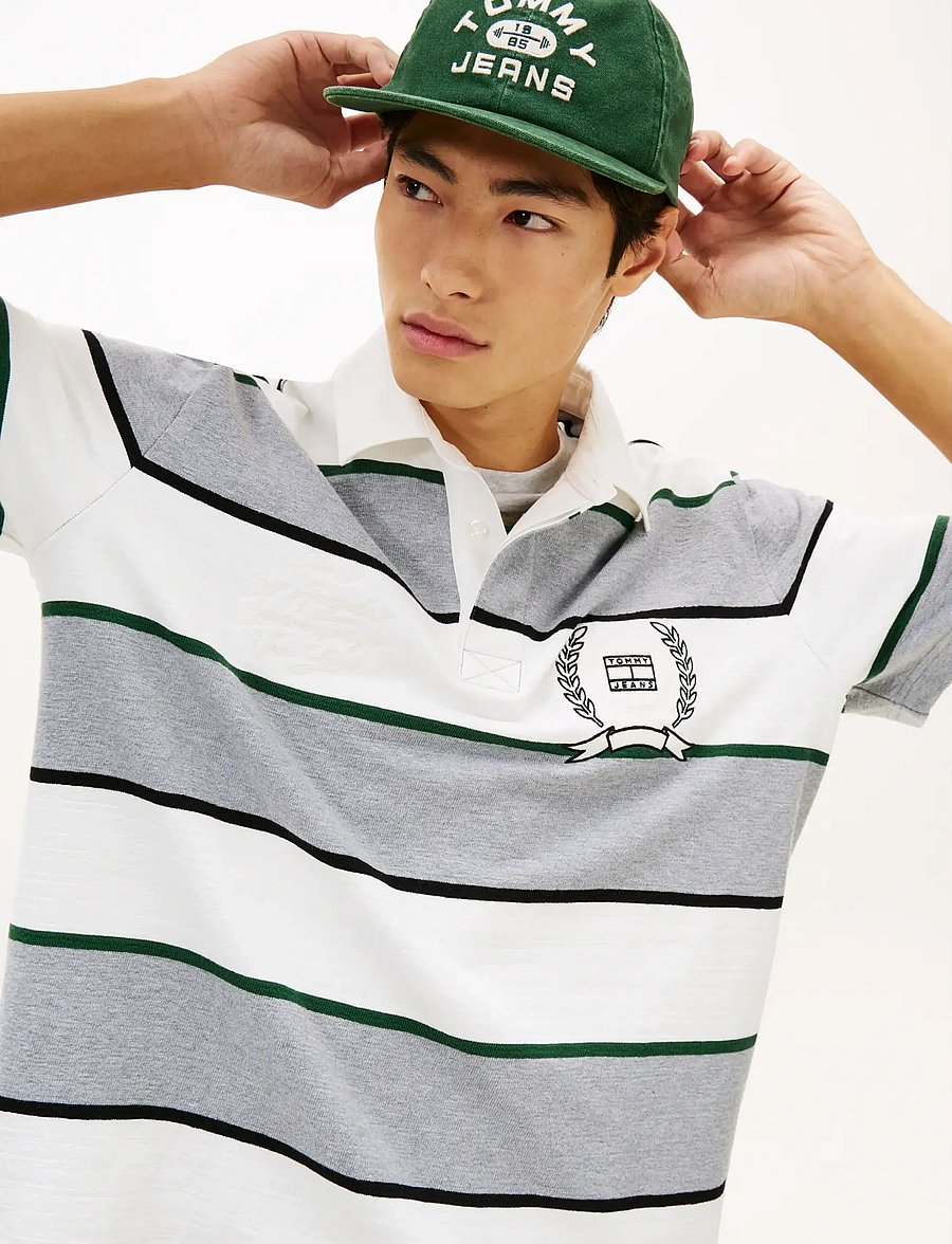 Tommy Jeans - TJM RLX SS STRIPE SS RUGBY EXT - kortærmede poloer - grey htr stripe - 4