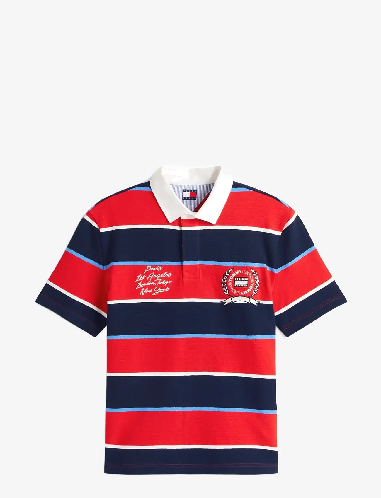 Tommy Jeans - TJM RLX SS STRIPE  SS RUGBY EXT - kortærmede poloer - rapid red stripe - 1