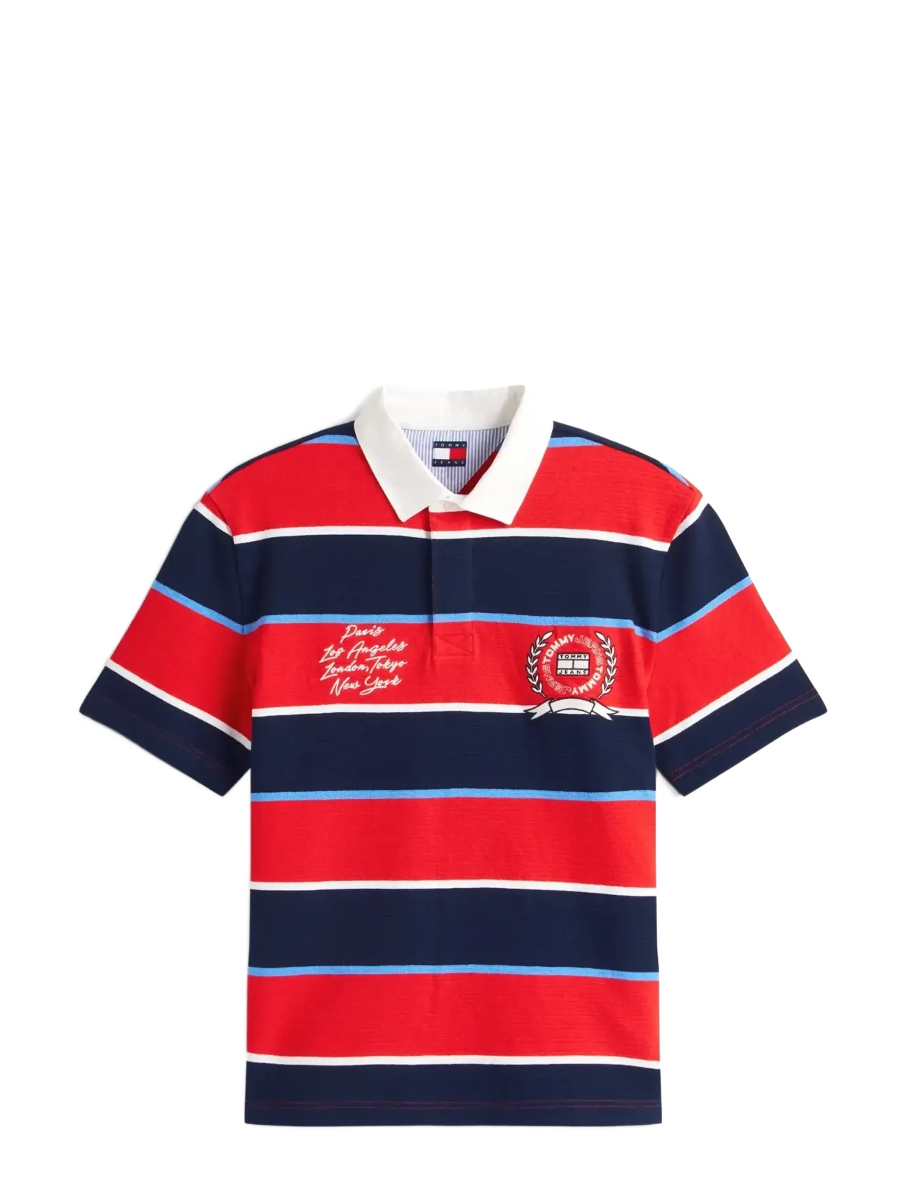 Tommy Jeans TJM RLX SS STRIPE  SS RUGBY EXT - Poloer - RAPID RED STRIPE / multi