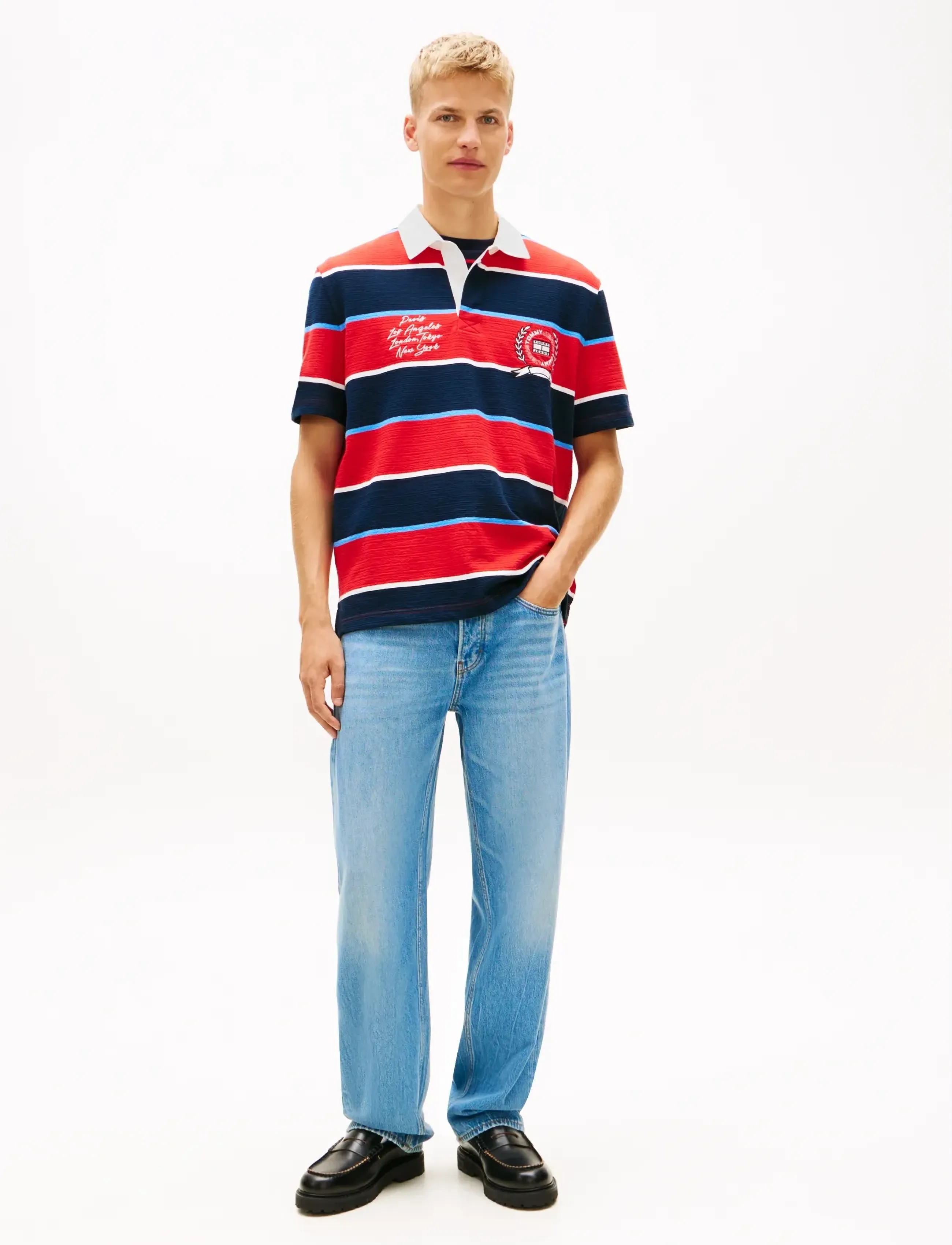 Tommy Jeans - TJM RLX SS STRIPE  SS RUGBY EXT - stutterma pólóbolir - rapid red stripe - 3