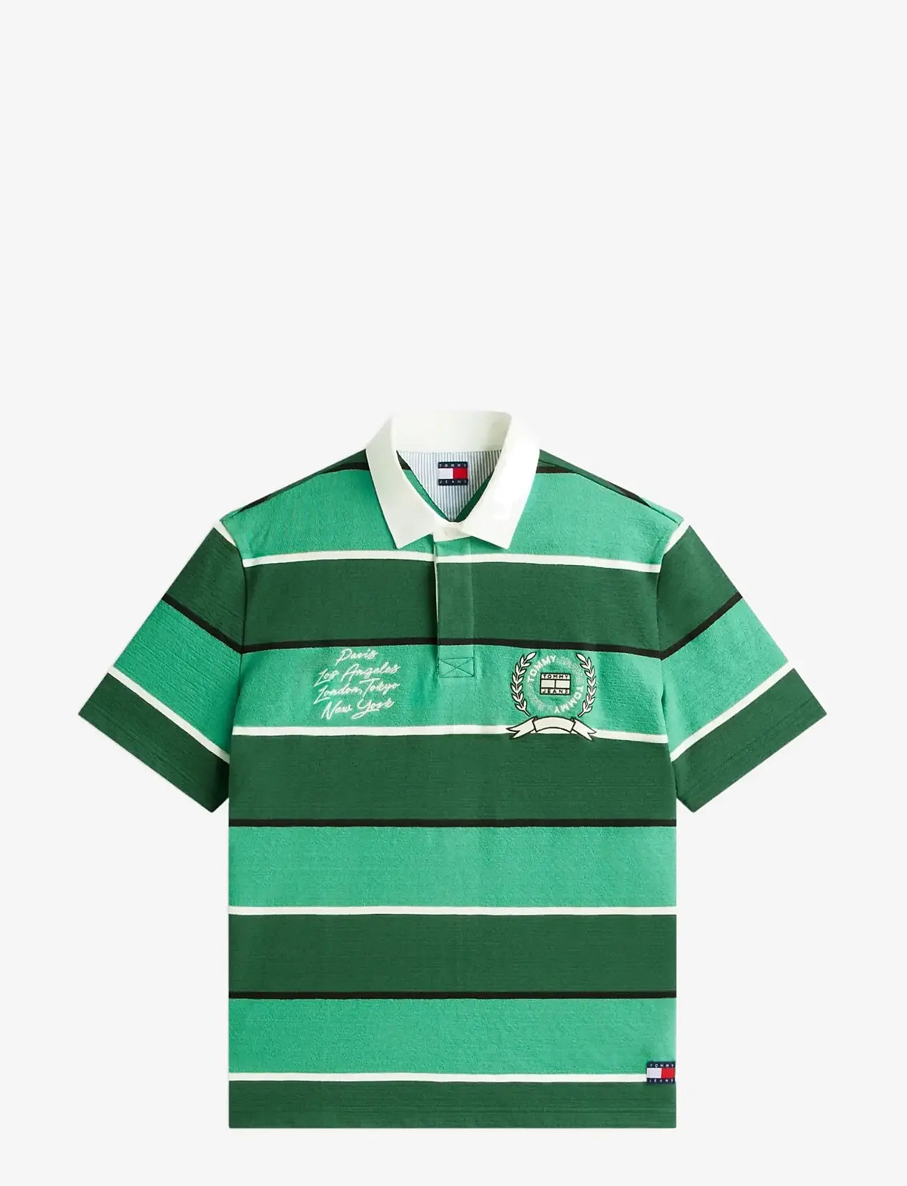Tommy Jeans - TJM RLX SS STRIPE  SS RUGBY EXT - kortærmede poloer - shadow pine stripe - 1
