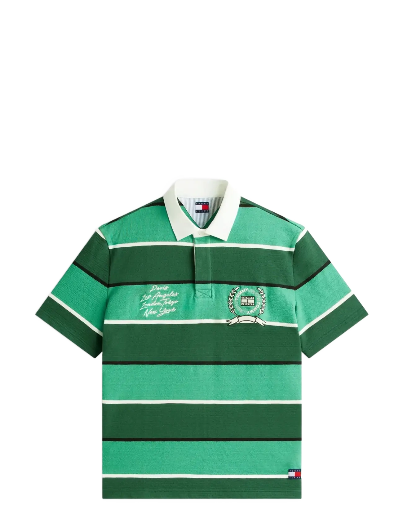 Tommy Jeans TJM RLX SS STRIPE  SS RUGBY EXT - Poloer - SHADOW PINE STRIPE / green