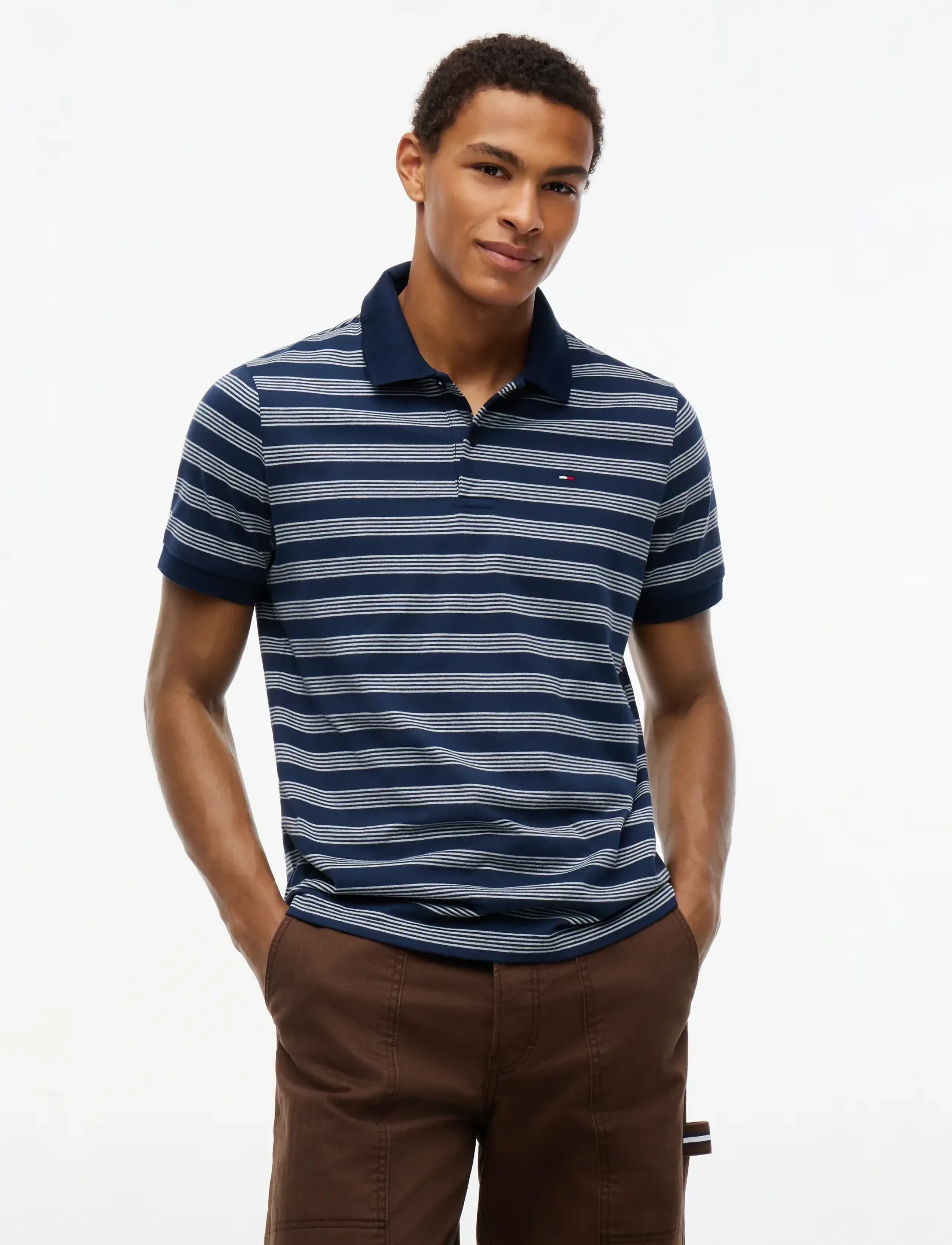 Tommy Jeans TJM REG STRIPE POLO EXT - Short-sleeved polos - DARK BLUE STRIPE / navy