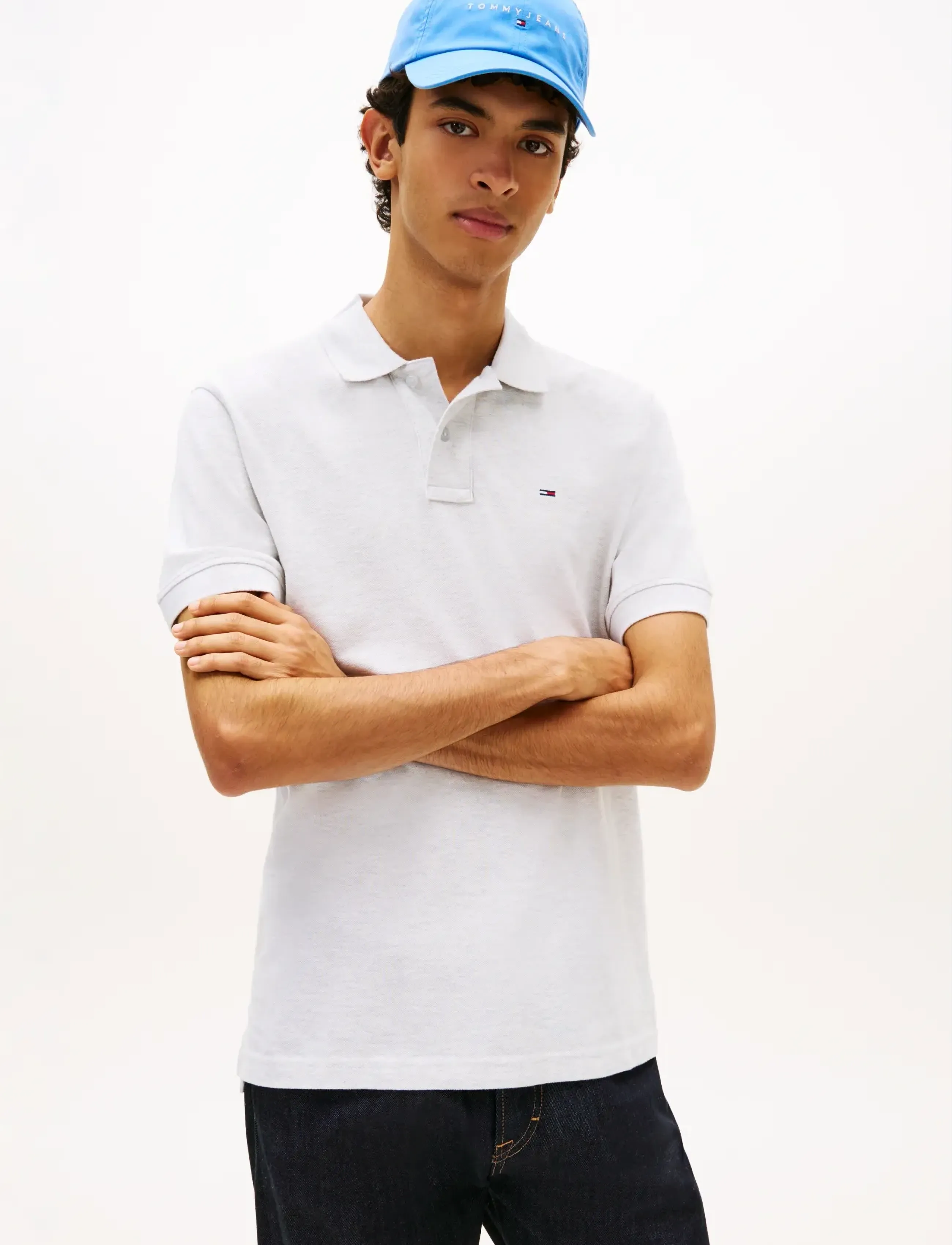 Tommy Jeans TJM REG ESS POLO EXT - Tommy Hilfiger - ICE GREY HEATHER / white