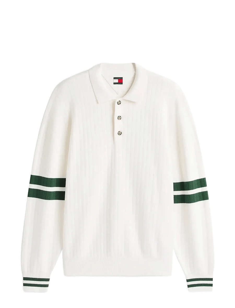Tommy Jeans - TJM 90S CBLOCK KNITTED POLO - poloer i strik med lange ærmer - ancient white - 1