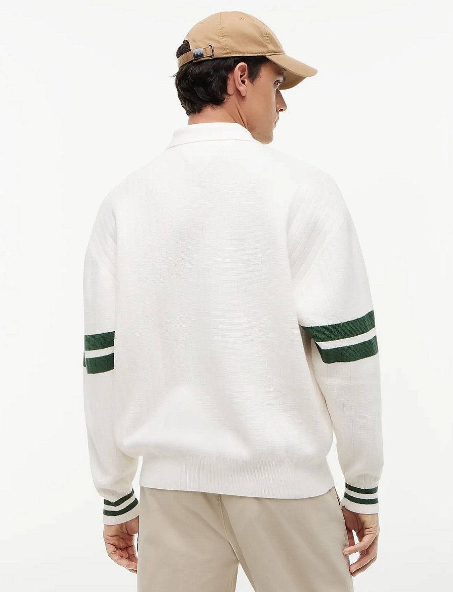Tommy Jeans - TJM 90S CBLOCK KNITTED POLO - långärmade stickade pikétröjor - ancient white - 2