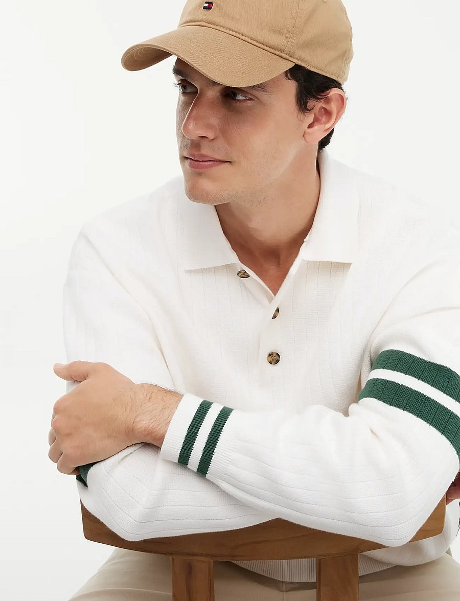 Tommy Jeans - TJM 90S CBLOCK KNITTED POLO - långärmade stickade pikétröjor - ancient white - 3
