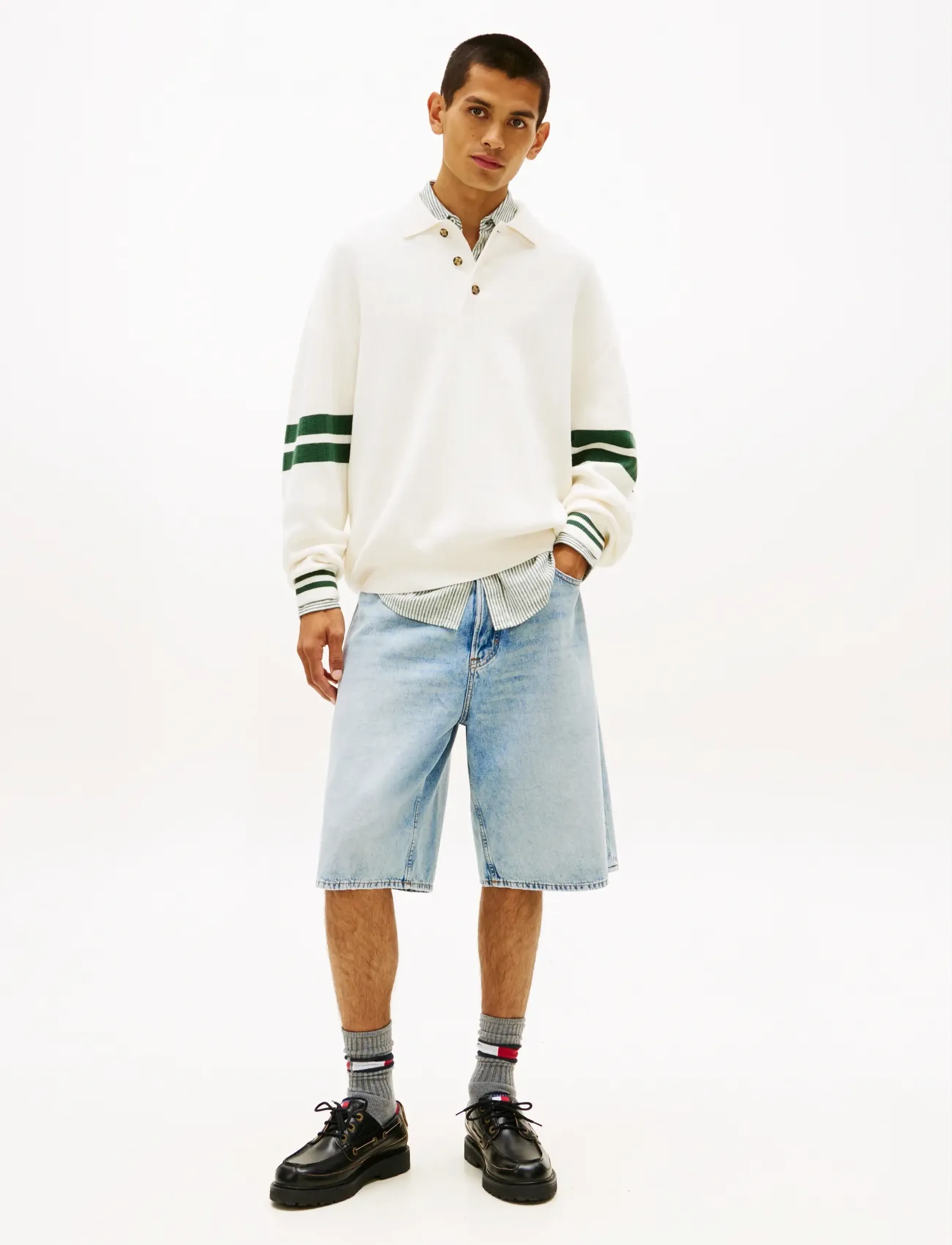 Tommy Jeans - TJM  90S CBLOCK KNITTED POLO - poloer i strik med lange ærmer - ancient white - 3