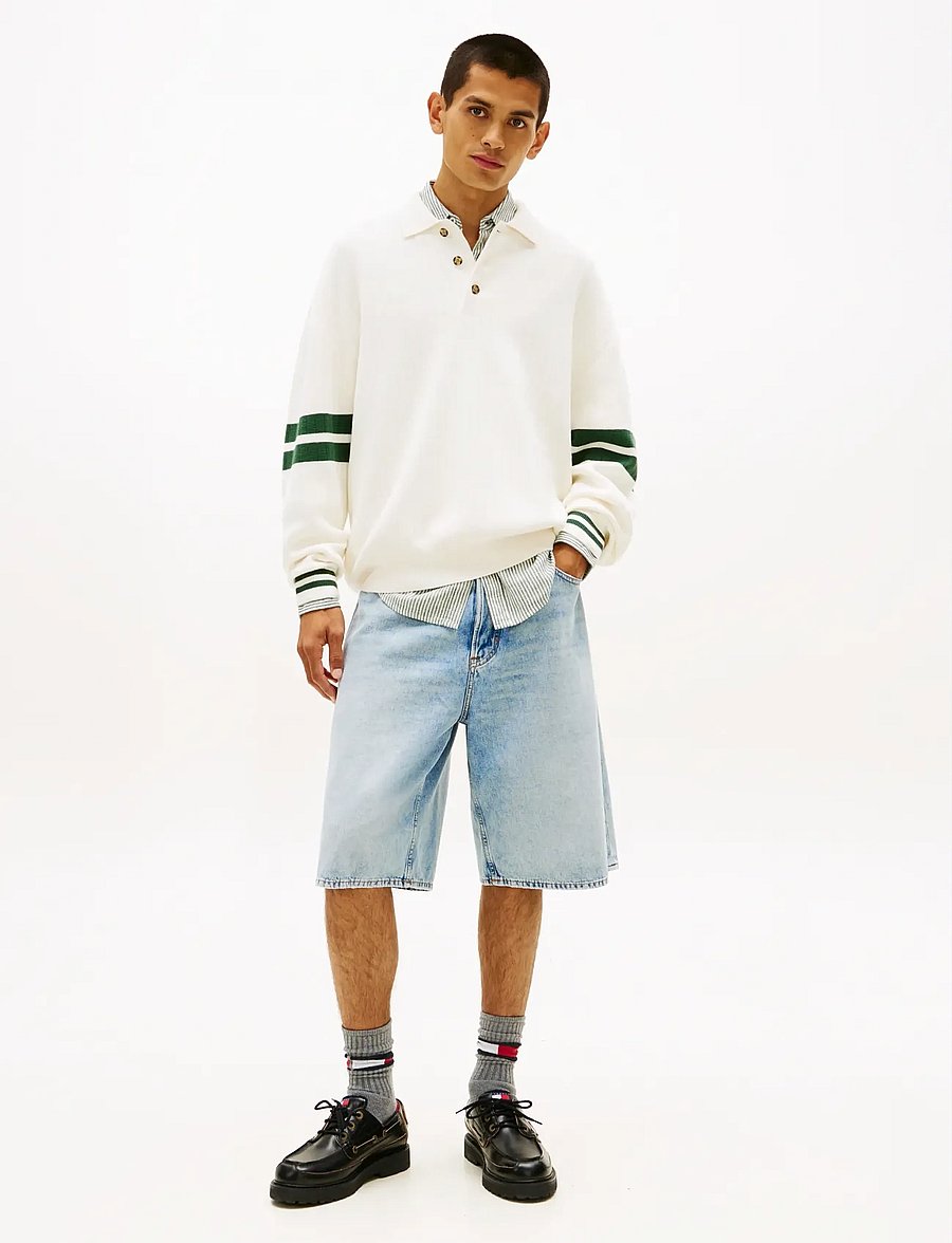 Tommy Jeans - TJM 90S CBLOCK KNITTED POLO - poloer i strik med lange ærmer - ancient white - 3