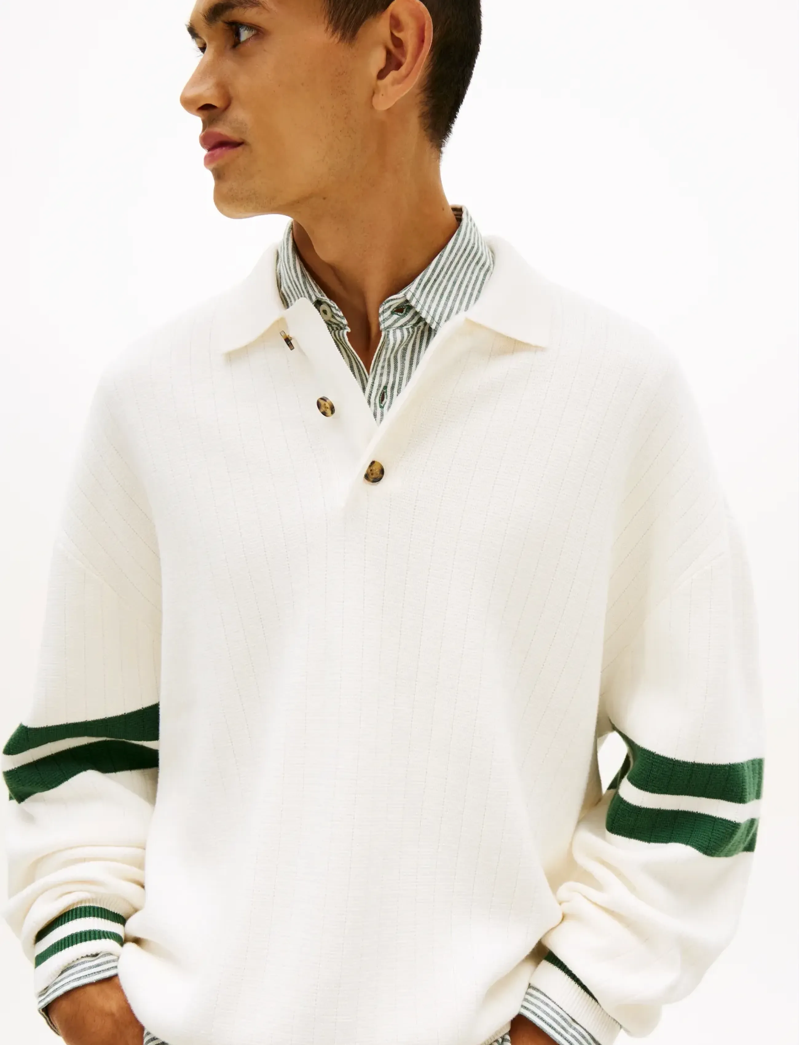 Tommy Jeans - TJM  90S CBLOCK KNITTED POLO - poloer i strik med lange ærmer - ancient white - 4